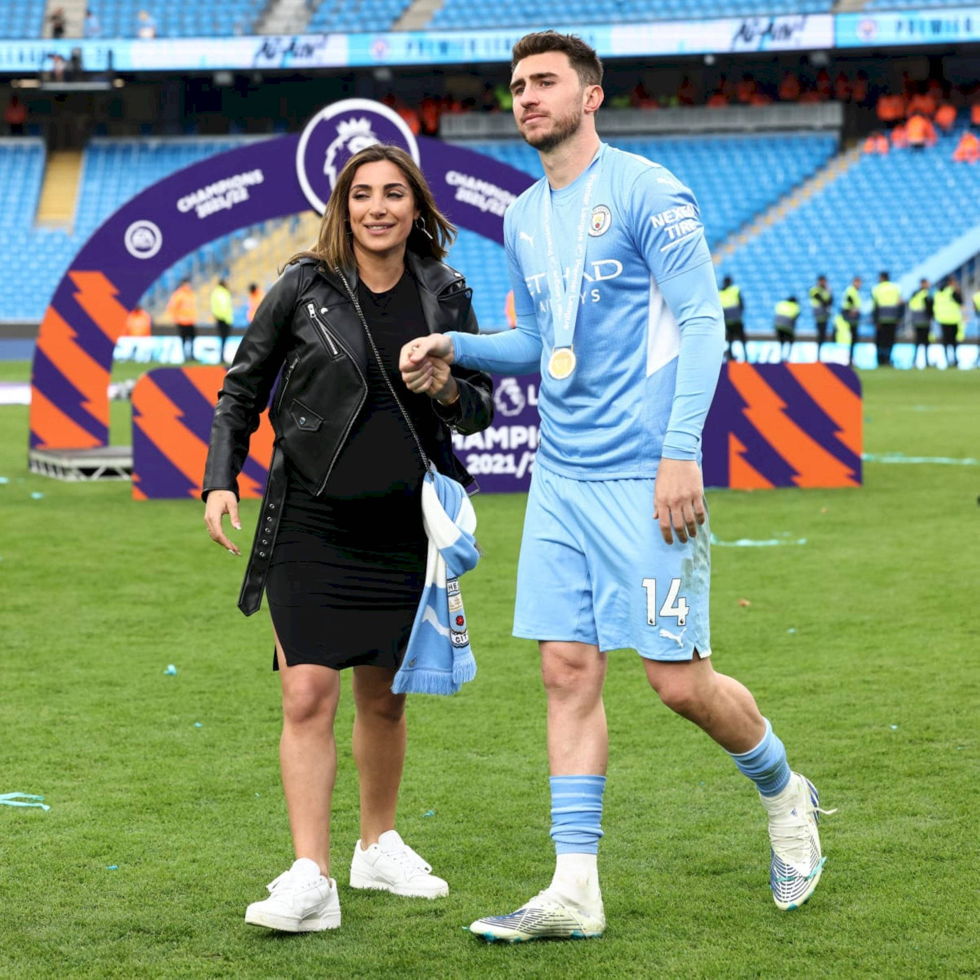 Aymeric Laporte, light blue kit, medal, Full HD Desktop Wallpaper