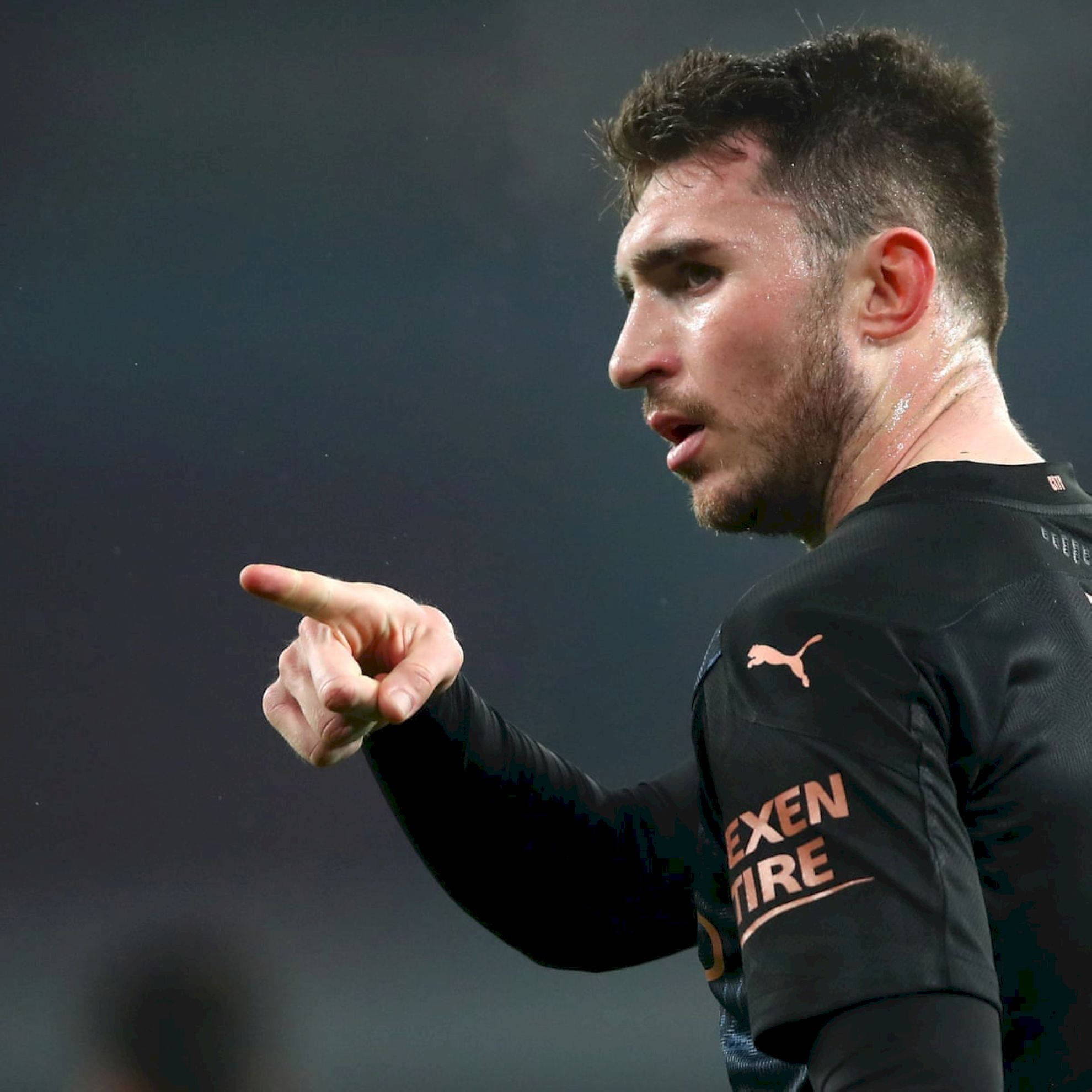 Aymeric Laporte, black jersey, nighttime match, Full HD Desktop Wallpaper