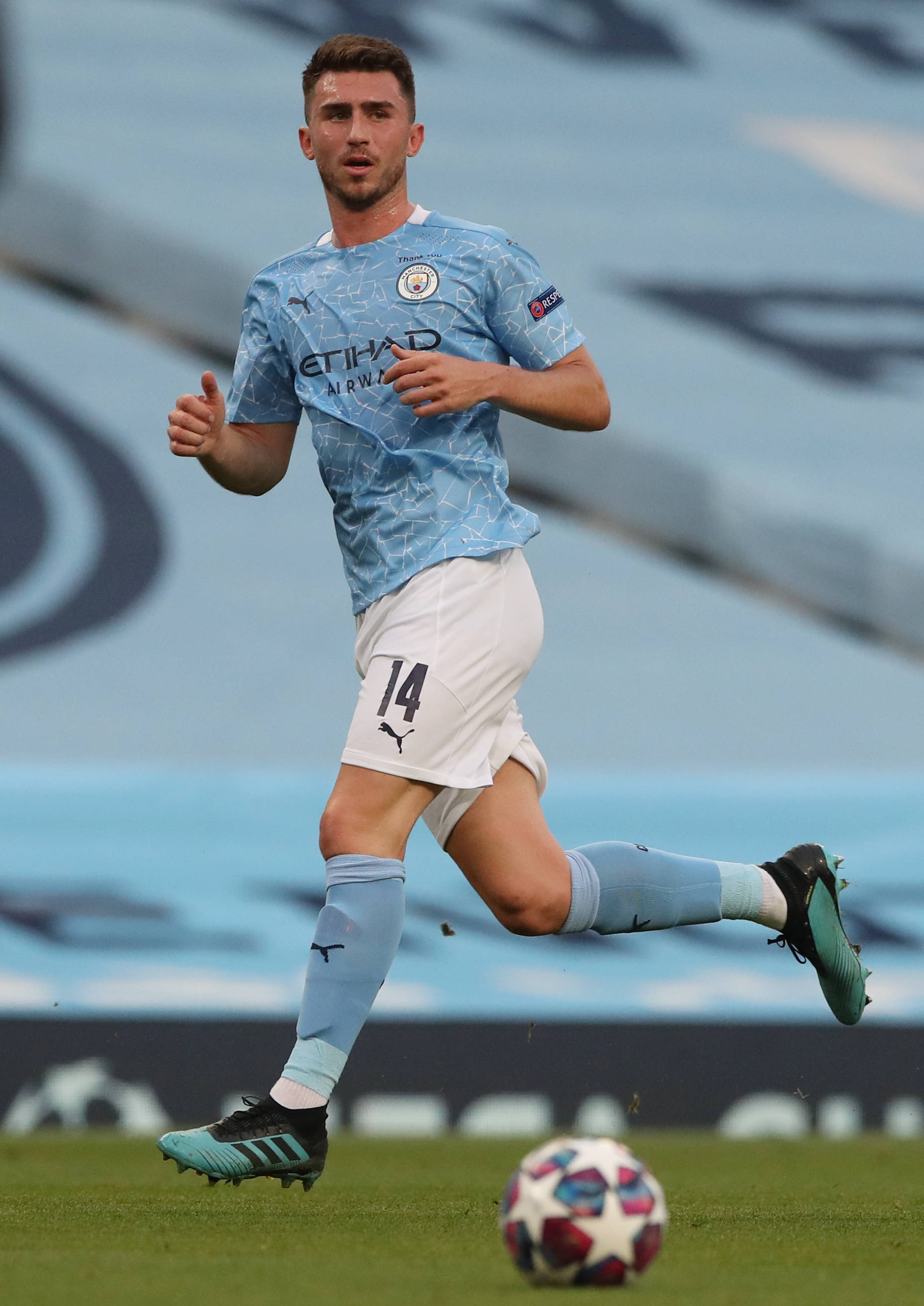 Aymeric Laporte, starry football, light blue jersey, 2K Phone Wallpaper