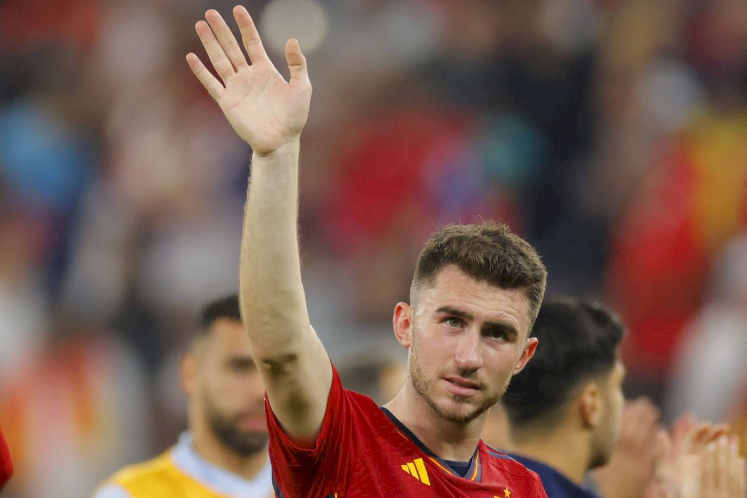 Aymeric Laporte, red jersey, stadium, Full HD Desktop Wallpaper