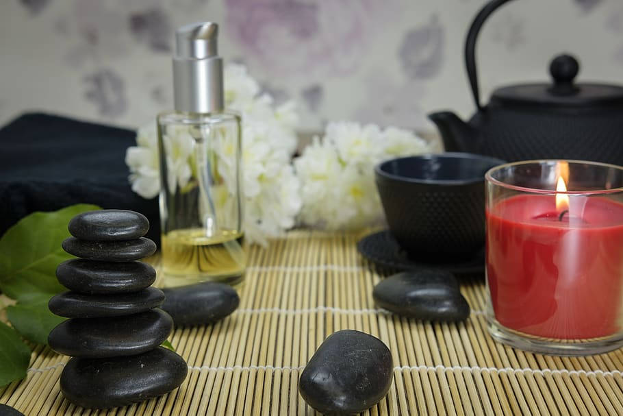 Ayurveda HD, black stones, red candle, SD Desktop Wallpaper