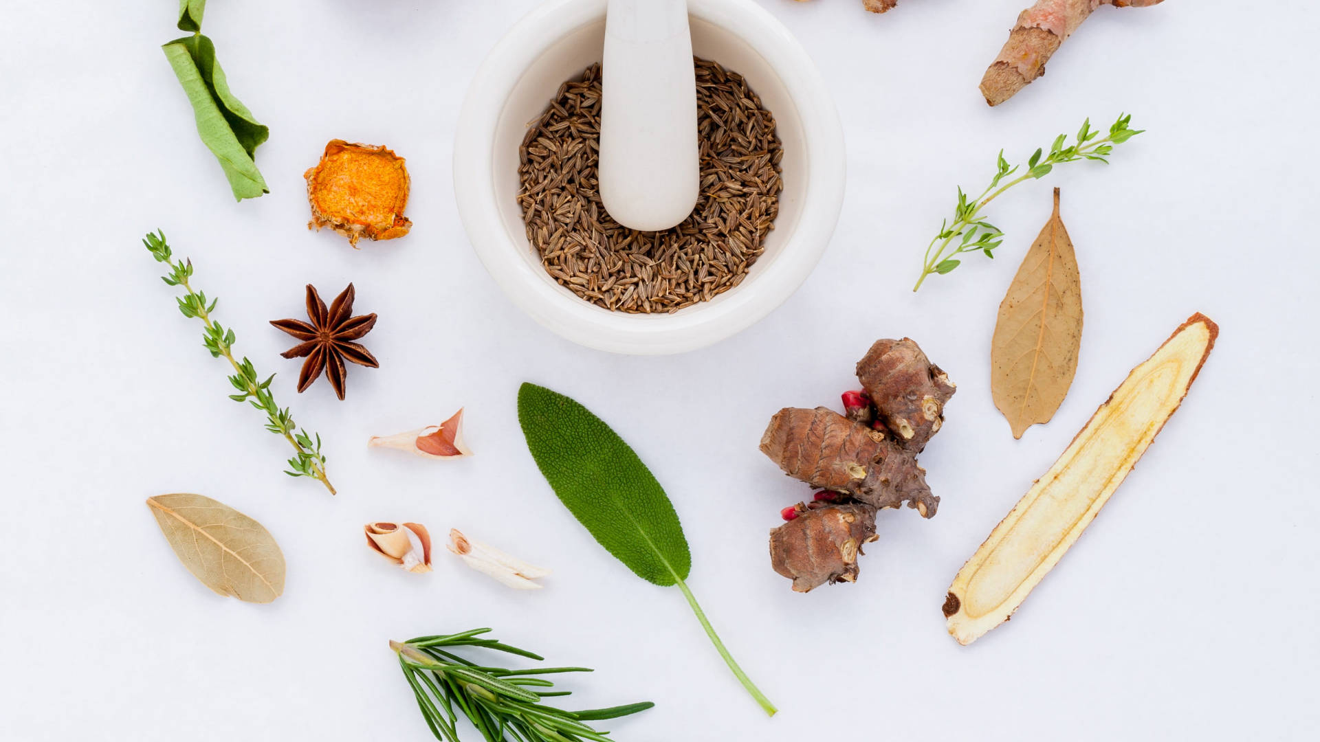 Ayurveda HD, cumin seeds, fresh herbs, Full HD Desktop Wallpaper