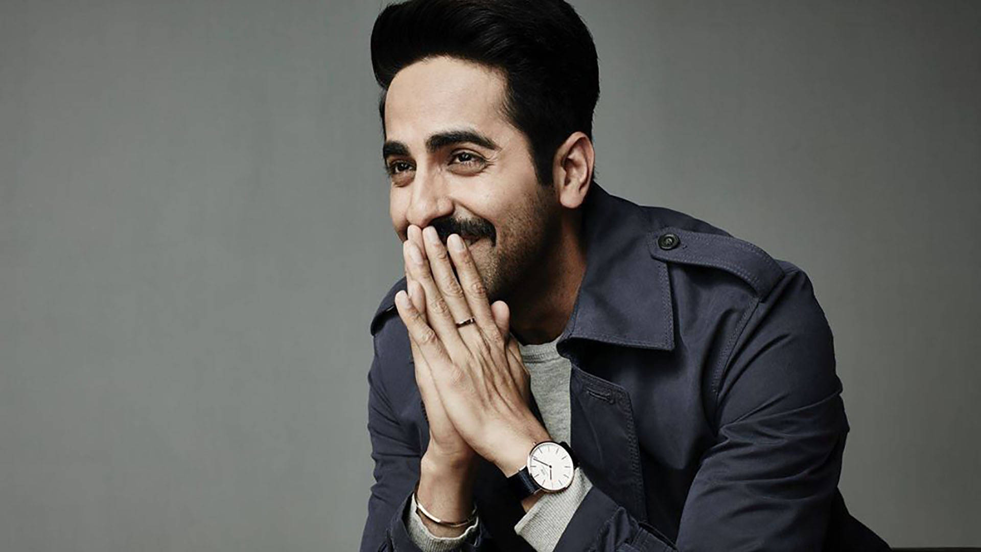 Ayushmann Khurrana, mustache, dark jacket, Full HD Desktop Wallpaper