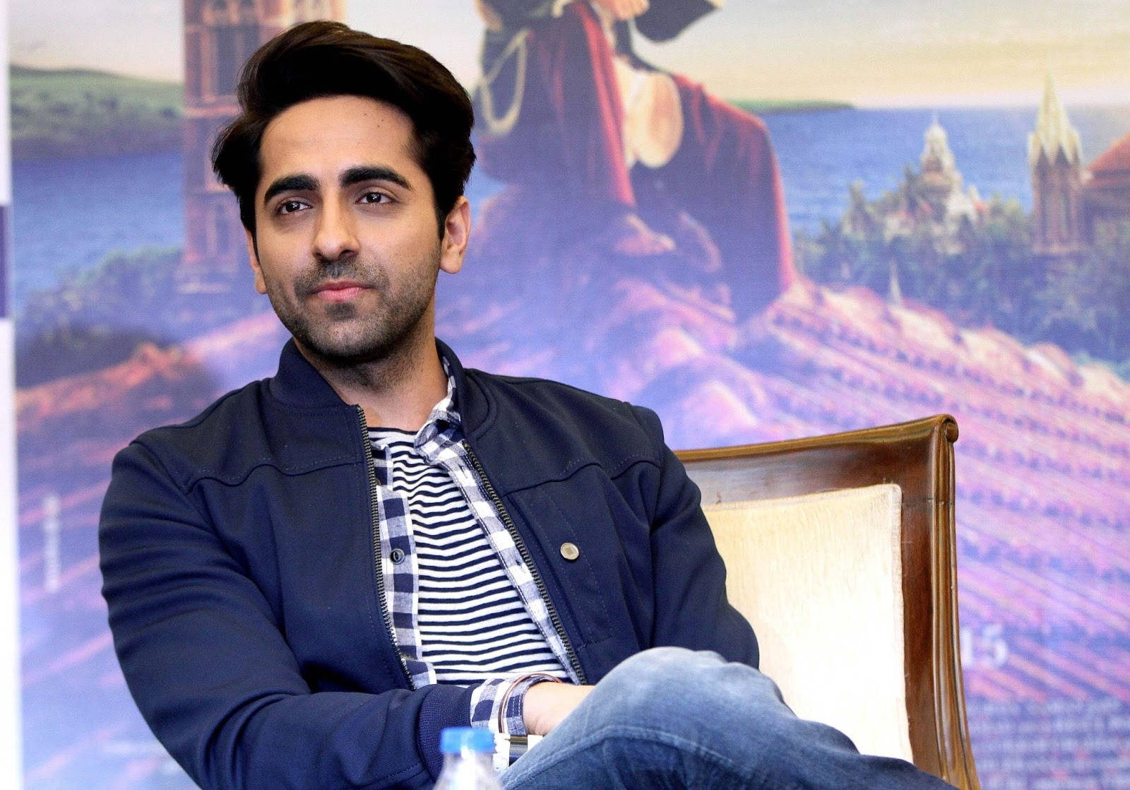 Ayushmann Khurrana, navy jacket, striped shirt, HD Desktop Wallpaper