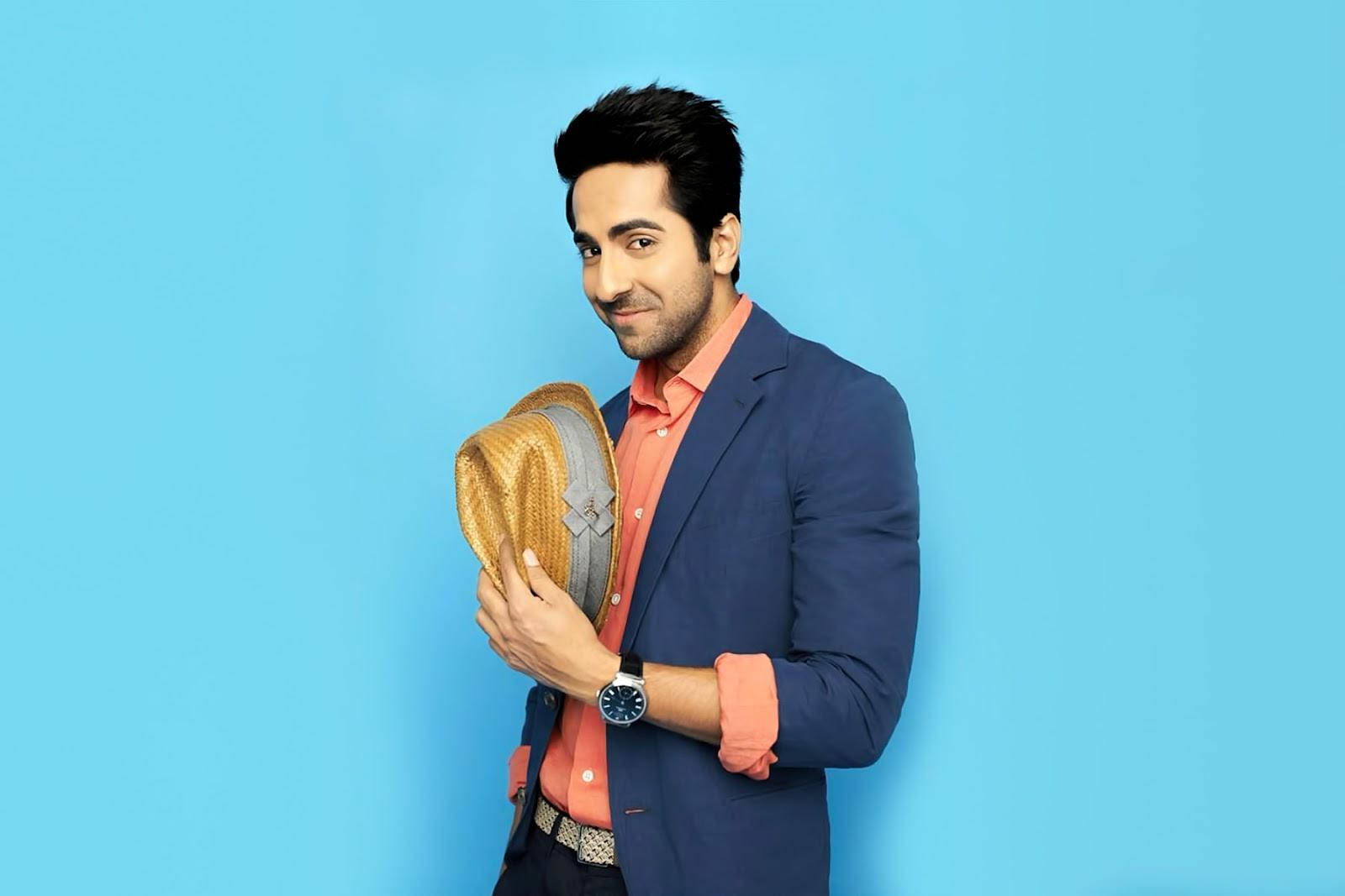 Ayushmann Khurrana, blue blazer, coral shirt, HD Desktop Wallpaper