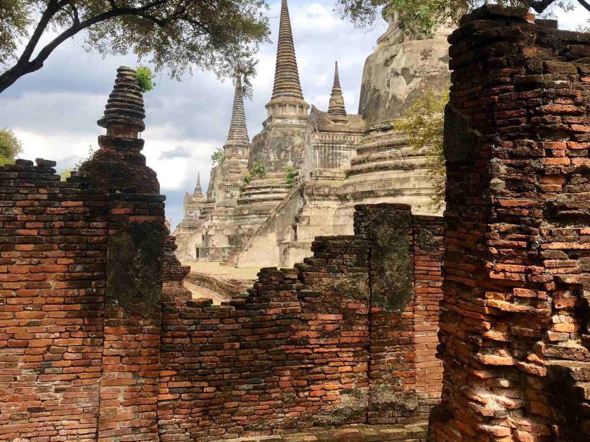 Ayutthaya Historical Park, ancient temples, weathered brick ruins, SD Desktop Wallpaper