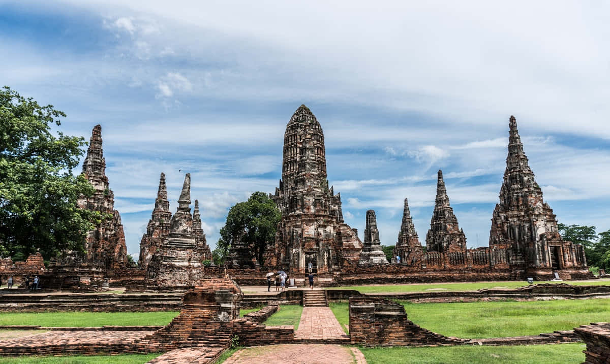 Ayutthaya Historical Park, sunset, ancient stone temple ruins, SD Desktop Wallpaper