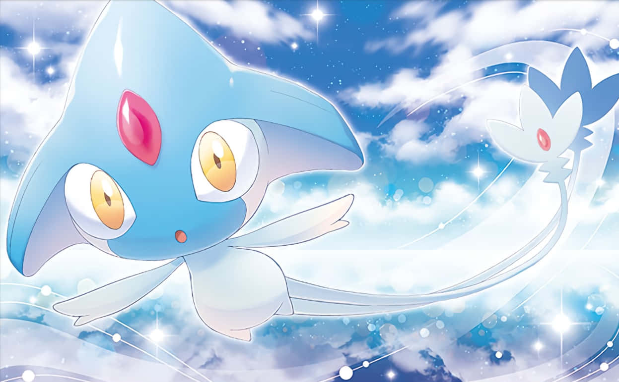 Azelf, blue anime-style Pokémon, yellow eyes, SD Desktop Wallpaper