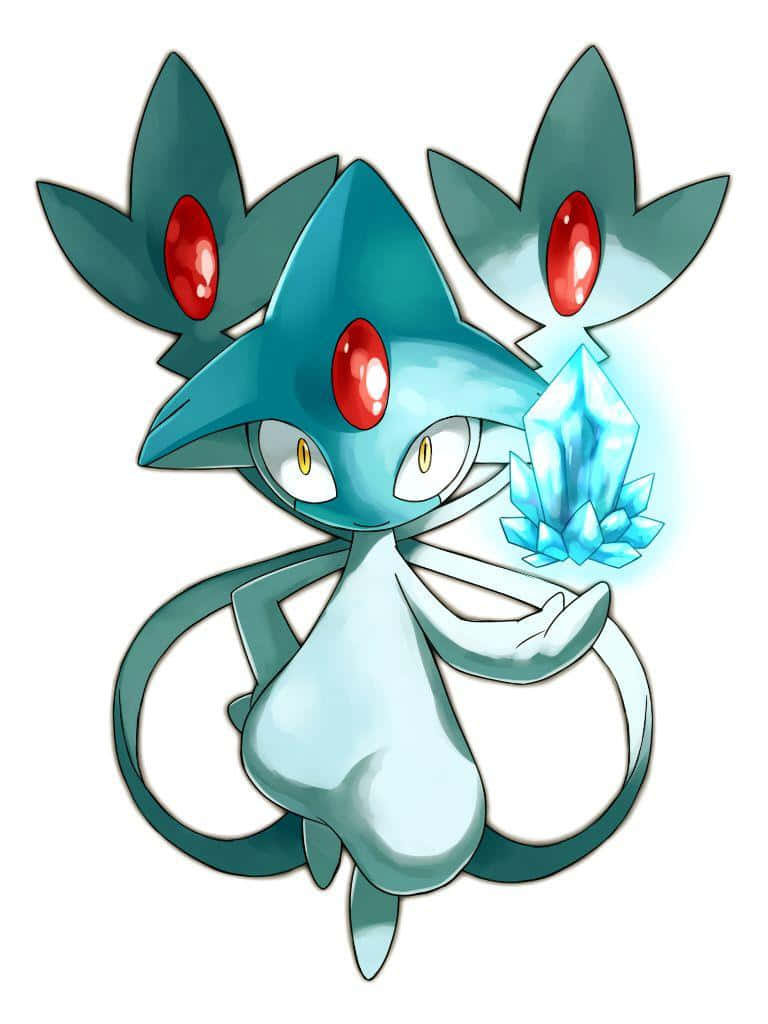 Azelf, blue and teal, red eyes, SD Phone Wallpaper