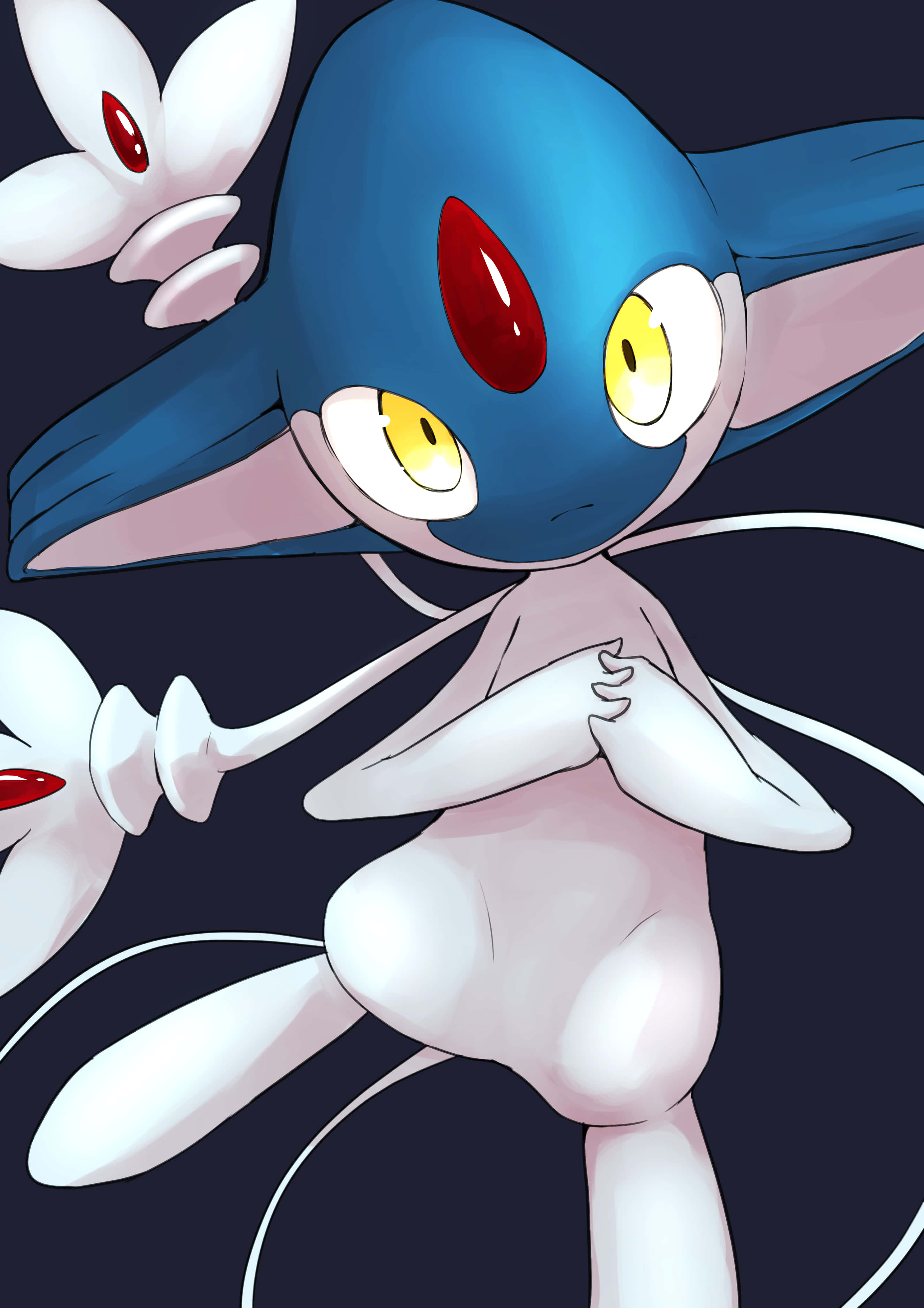 Azelf, blue and white, red eyes, 4K Phone Wallpaper