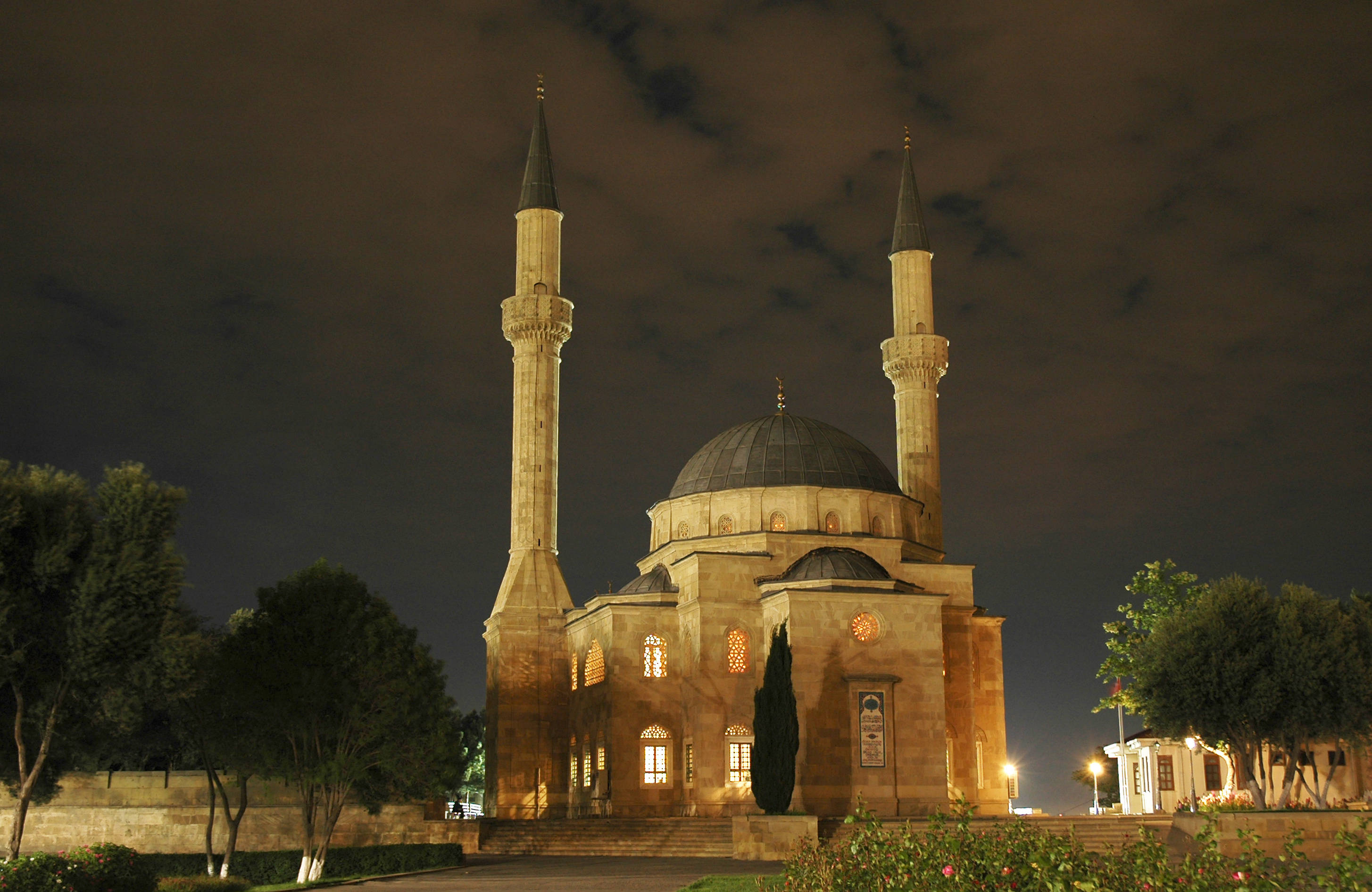 Azerbaijan, mosque, night, 2K Desktop Wallpaper
