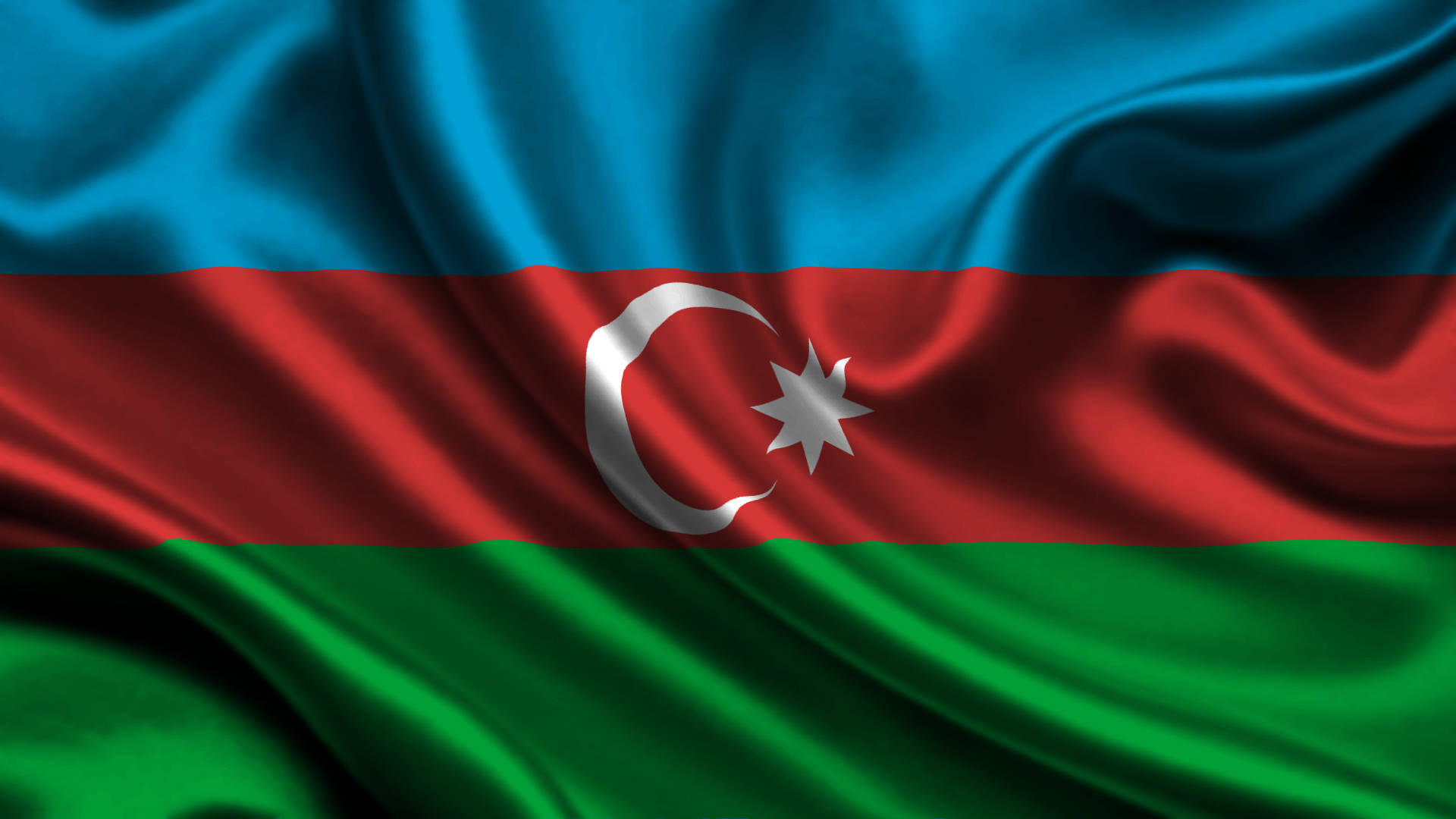 Azerbaijan flag, blue red and green stripes, white crescent, Full HD Desktop Wallpaper
