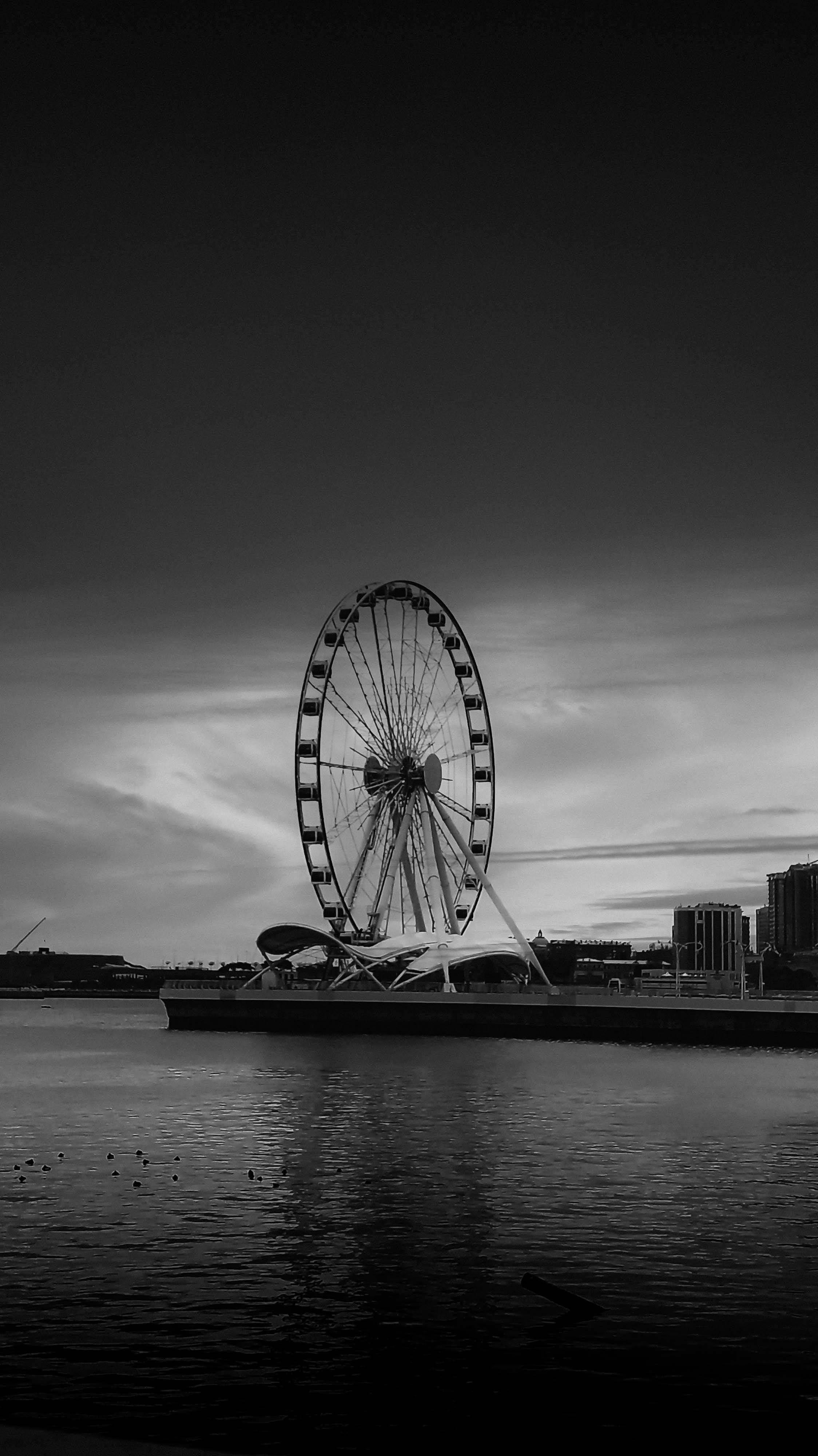 Azerbaijan, Ferris wheel, twilight sky, 4K Phone Wallpaper