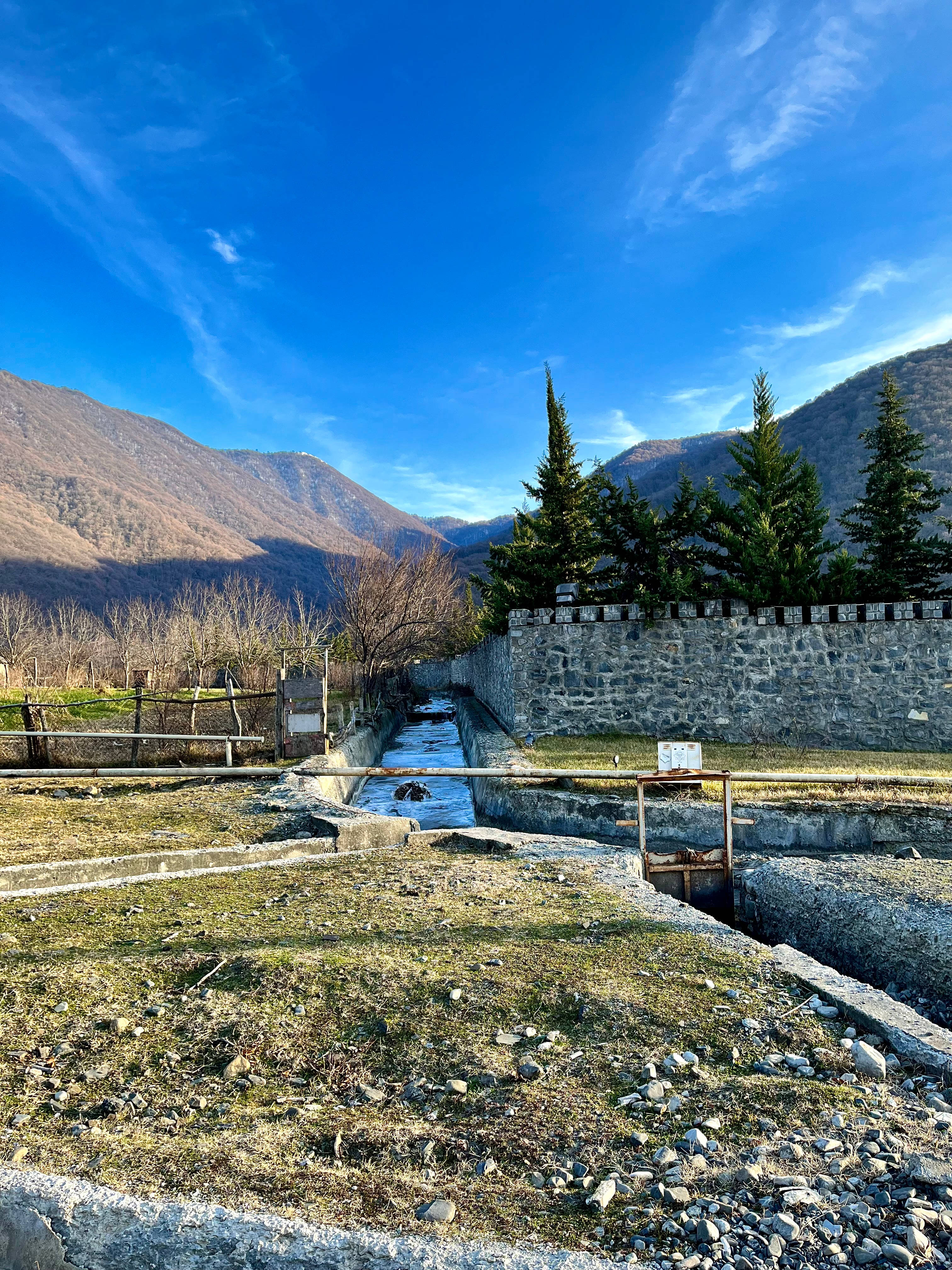 Azerbaijan, farm canal, stone-lined channel, 4K Phone Wallpaper