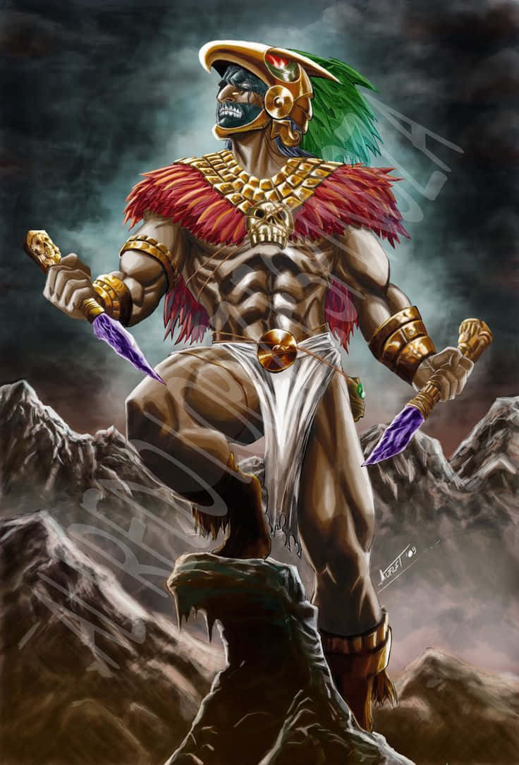 Aztec Warrior, skull mask, feathered headdress, SD Phone Wallpaper