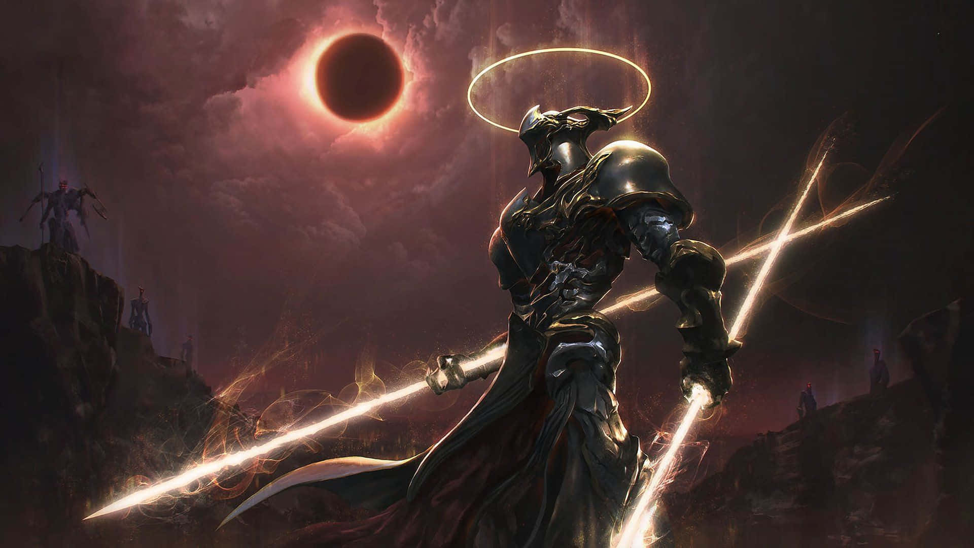 Aztec Warrior, glowing halo, radiant swords, Full HD Desktop Wallpaper
