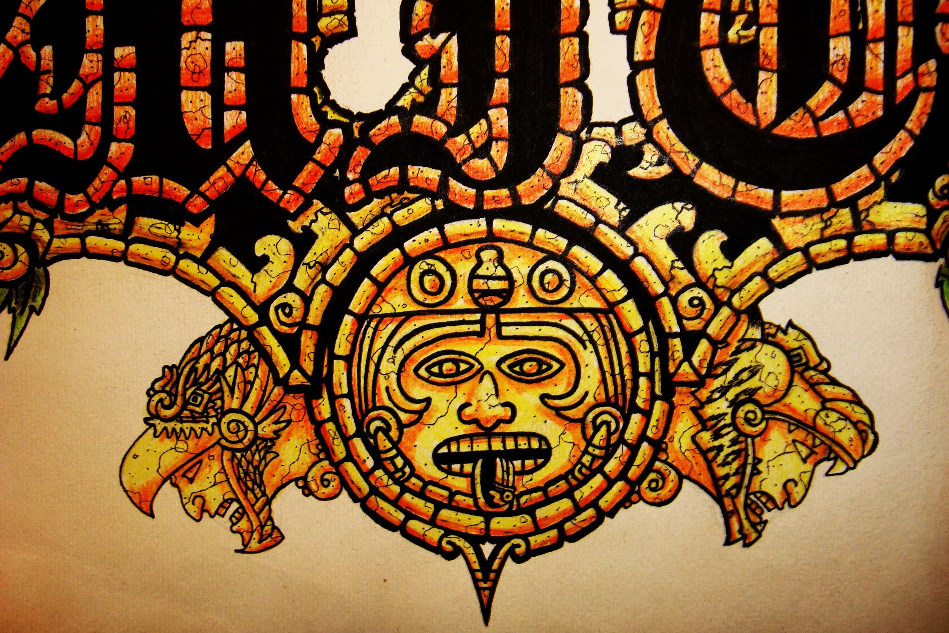 Aztec sun face, serpent motifs, jaguar heads, 2K Desktop Wallpaper
