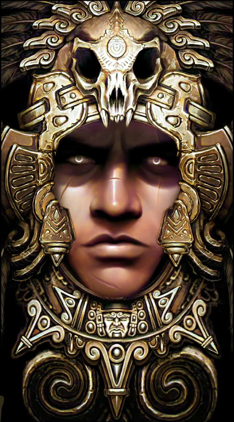 Aztec Warrior, golden skull headdress, ornate armor, HD Phone Wallpaper