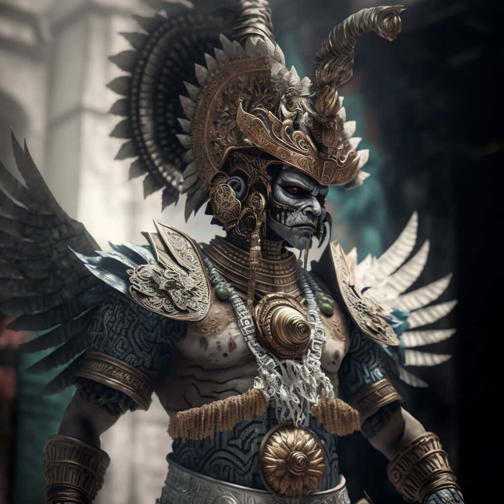 Aztec Warrior, golden helmet, feathered wings, SD Desktop Wallpaper
