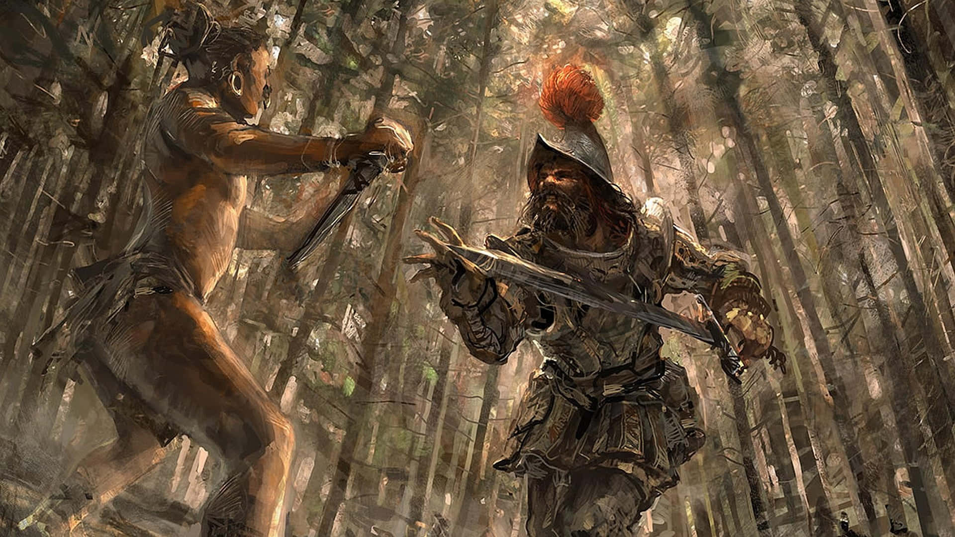 Aztec Warrior, bare-chested, dagger, Full HD Desktop Wallpaper