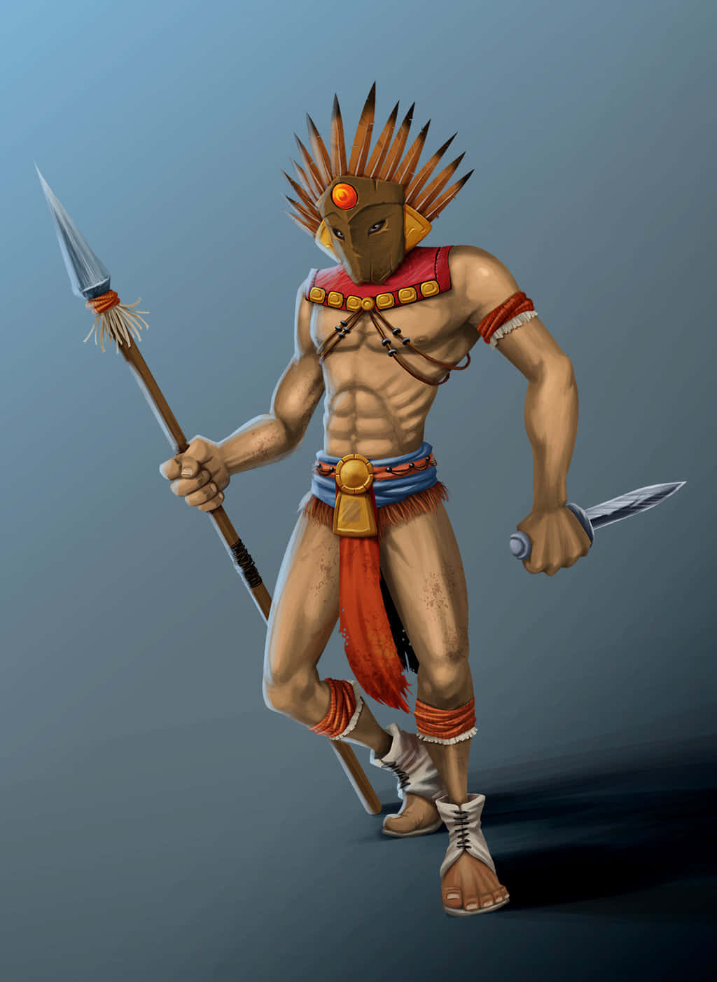 Aztec Warrior, spiked helmet, red adornments, HD Phone Wallpaper