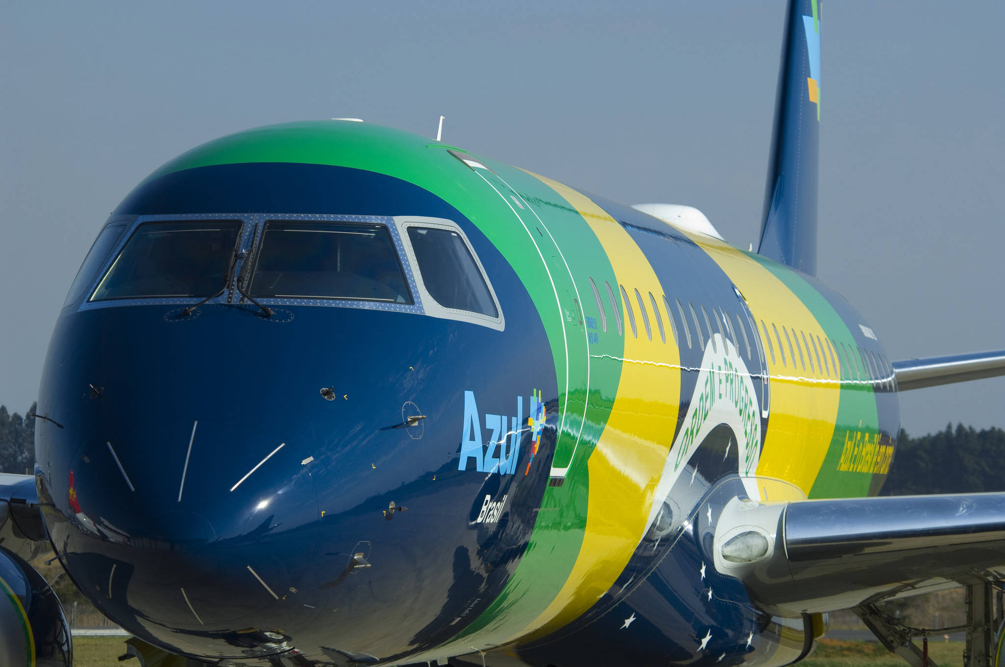 Azul Airlines, vibrant green yellow and blue livery, plane, Full HD Desktop Wallpaper