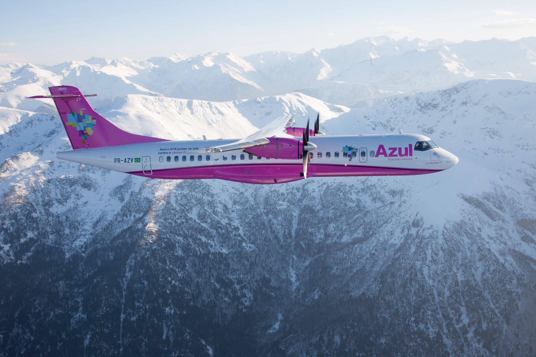 Azul Airlines, snow-dusted sky, vibrant pink, HD Desktop Wallpaper