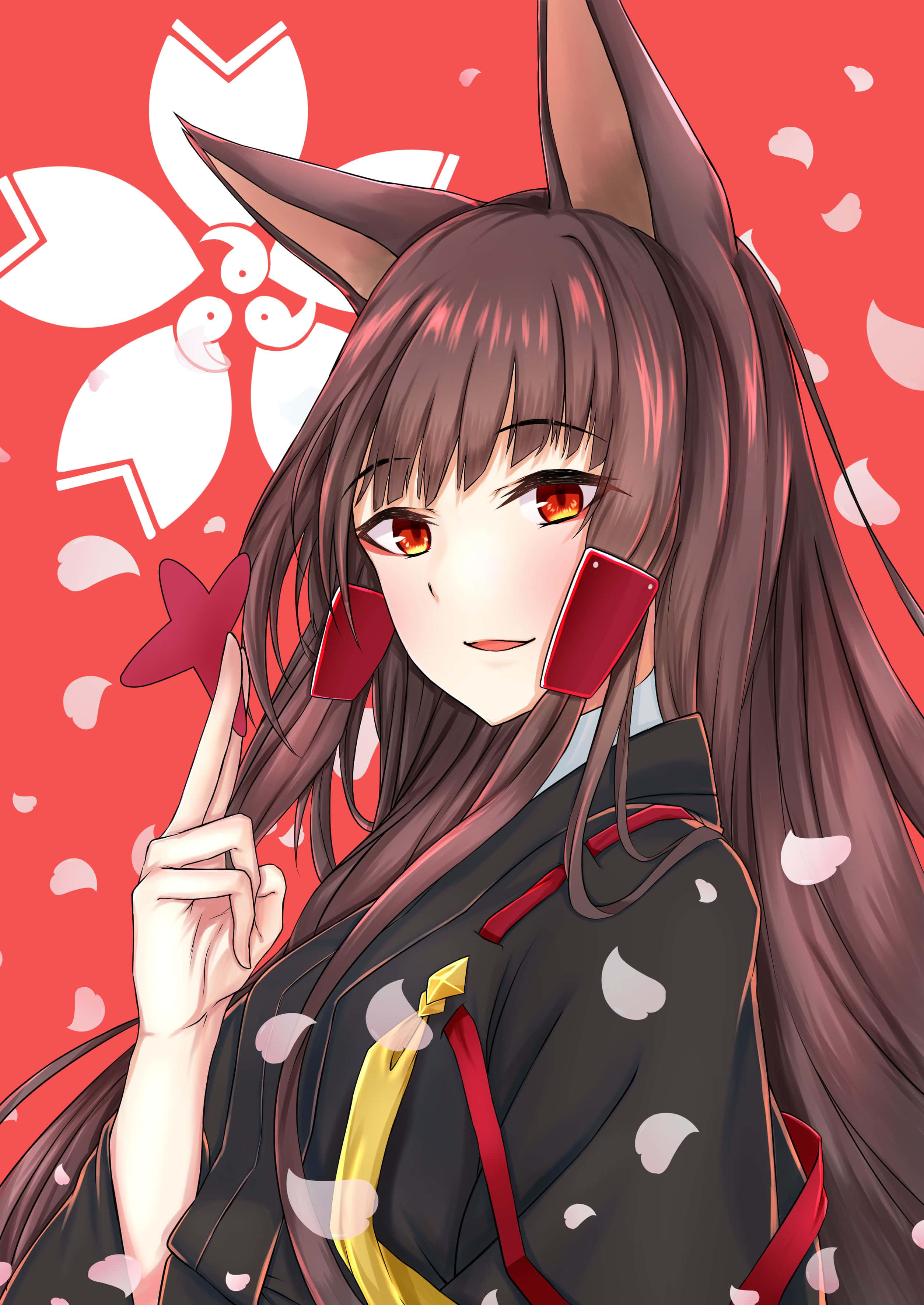 Azur Lane Akagi, fox ears, red eyes, 2K Phone Wallpaper