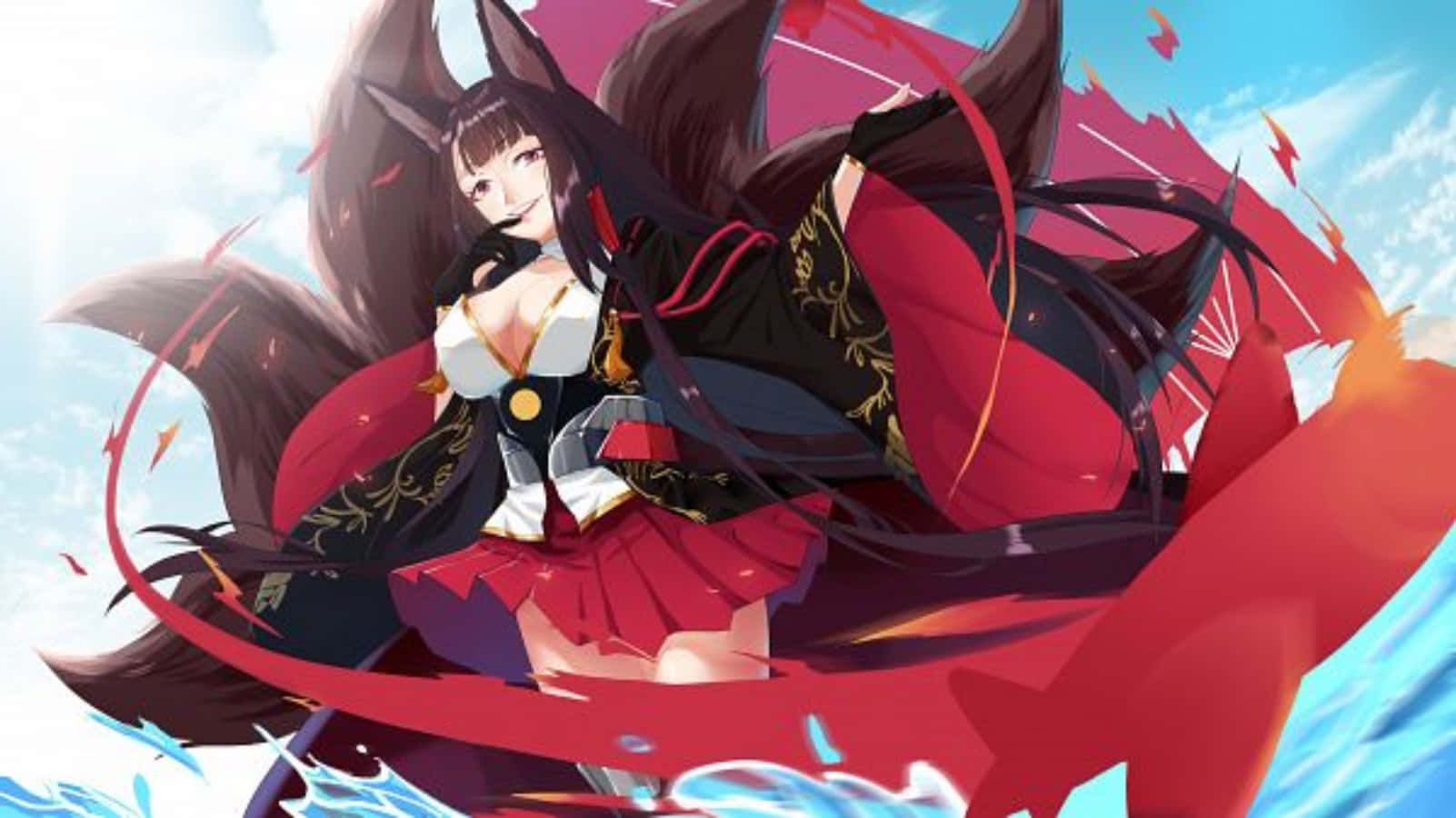 Akagi, Azur Lane, red and black outfit, HD Desktop Wallpaper