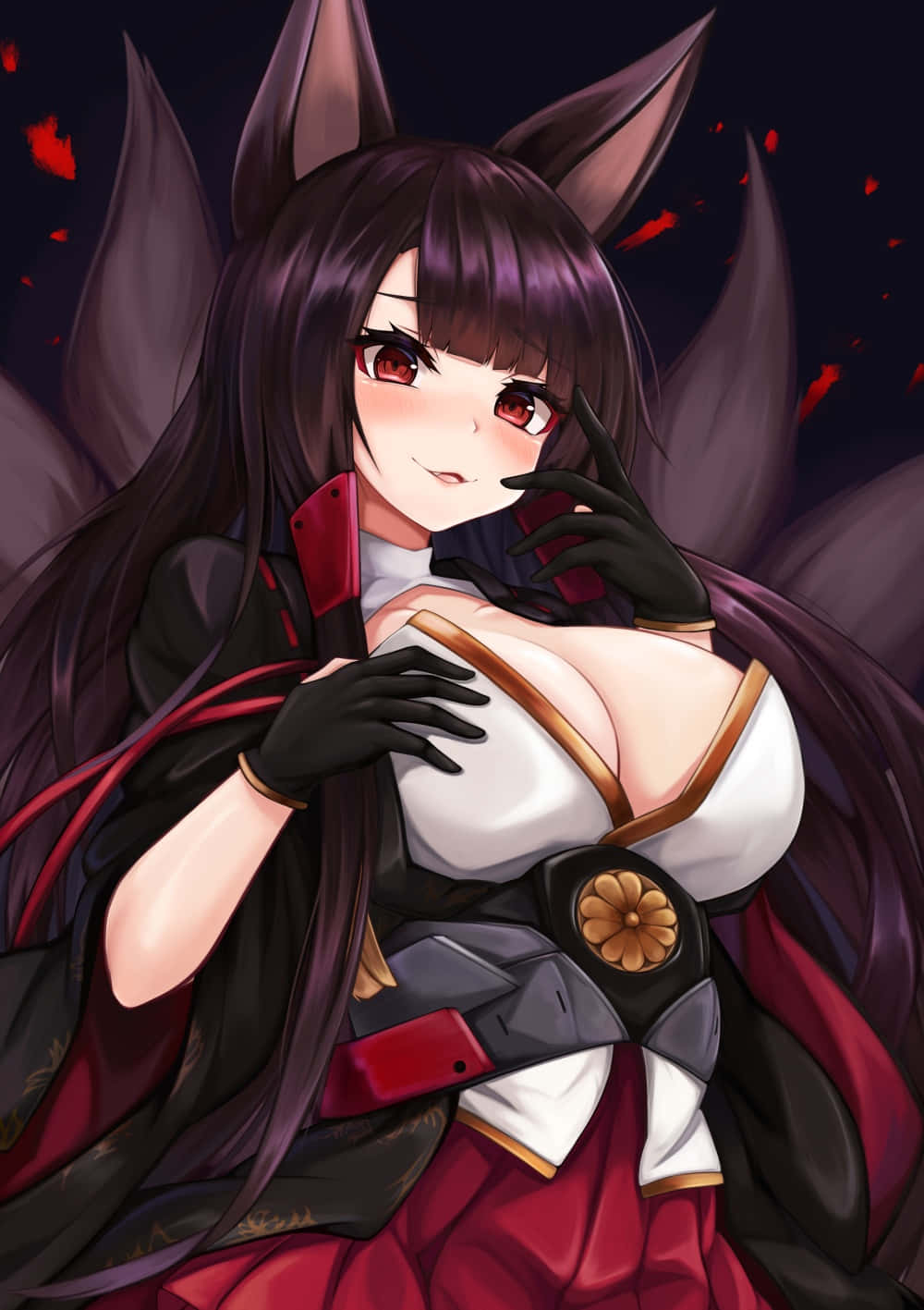 Azur Lane Akagi, fox ears, long dark hair, HD Phone Wallpaper