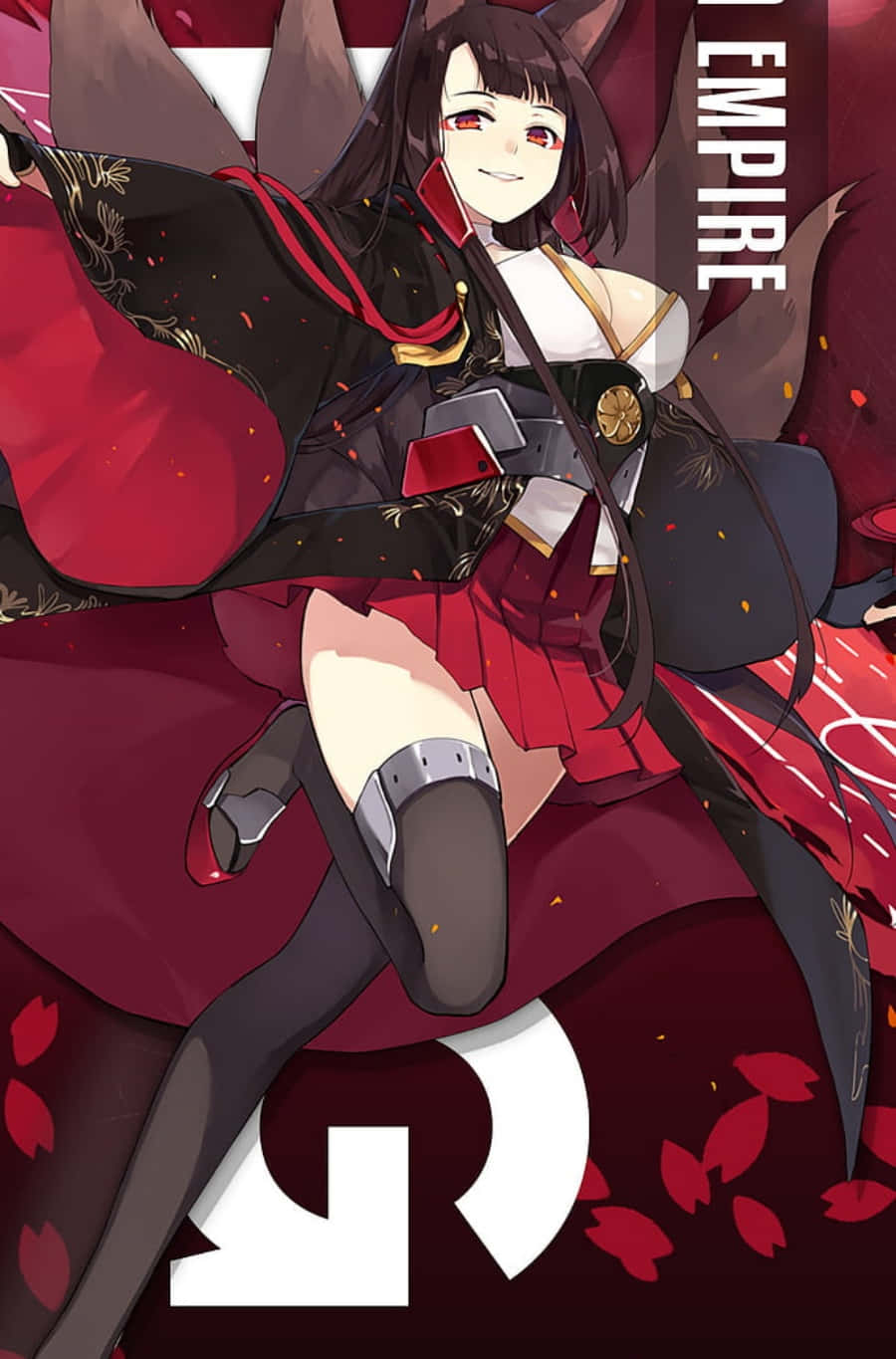 Azur Lane Akagi, fox ears, red and black outfit, HD Phone Wallpaper