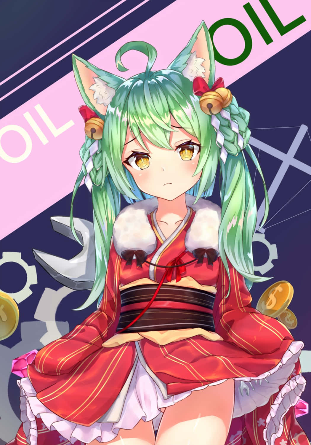 Azur Lane Akashi, green-haired anime girl, fox ears, HD Phone Wallpaper