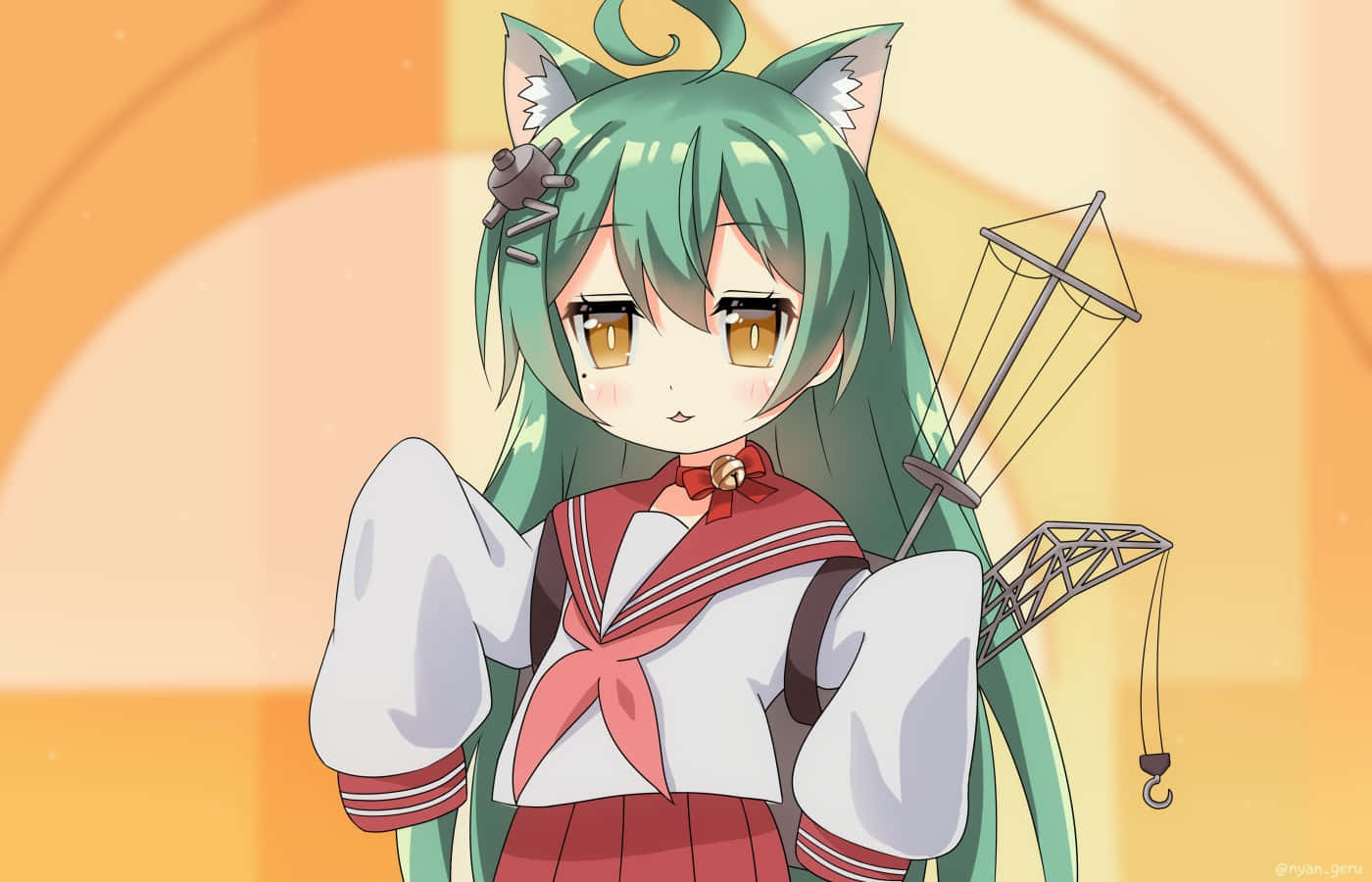 Azur Lane Akashi, green cat ears, long hair, HD Desktop Wallpaper