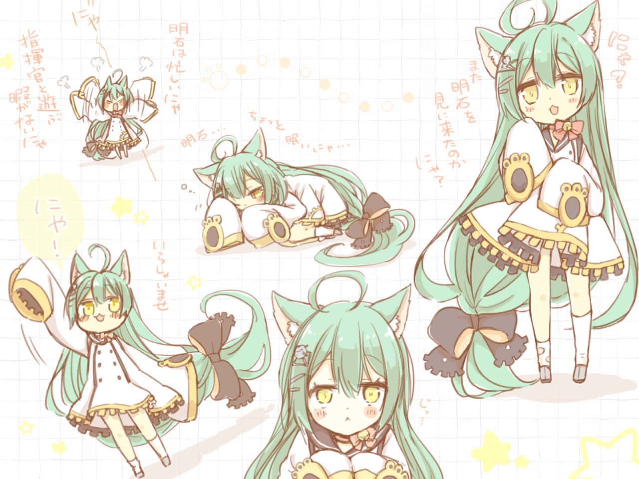 Azur Lane Akashi, green hair, cat ears, HD Desktop Wallpaper