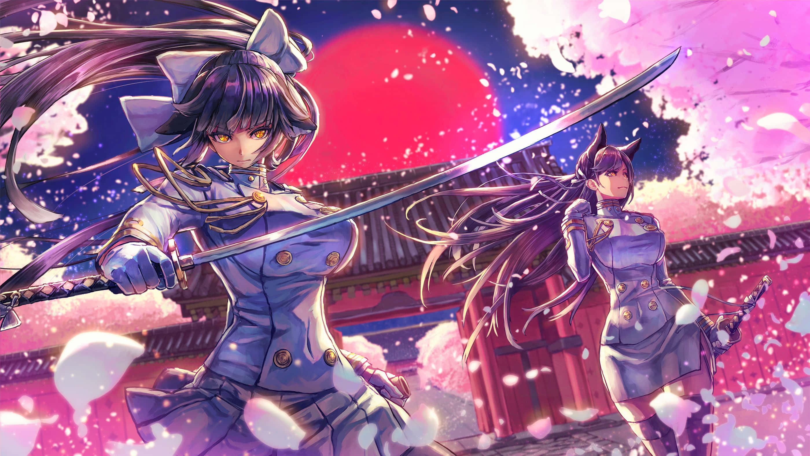 Azur Lane Atago, battle mode, blue uniforms, 2K Desktop Wallpaper