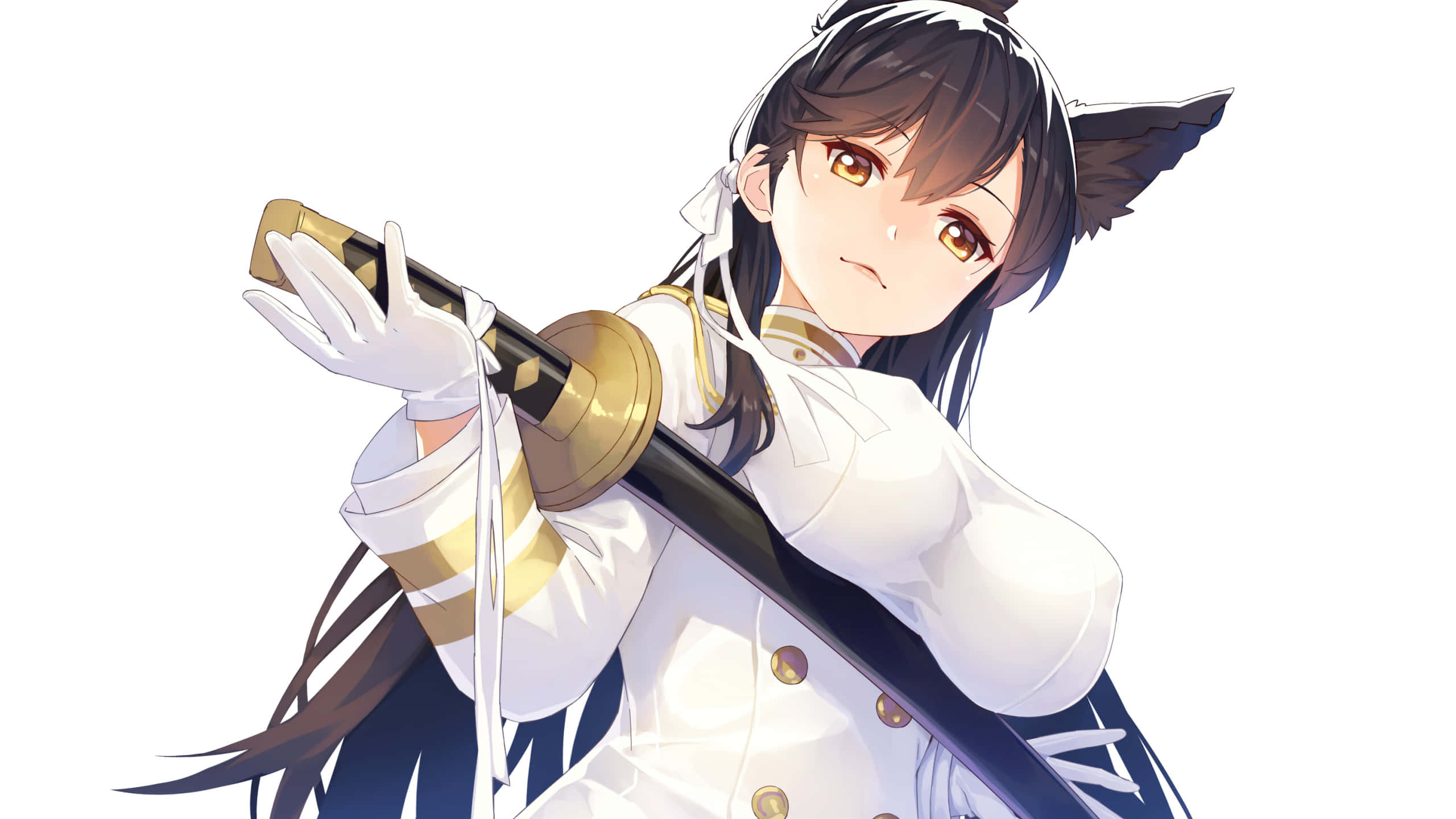 Azur Lane Atago, anime girl, cat ears, 2K Desktop Wallpaper