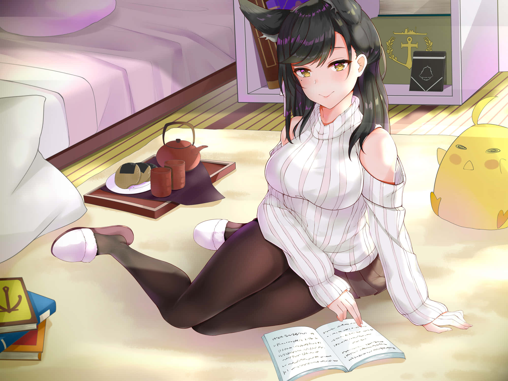 Azur Lane Atago, anime girl with cat ears, cozy room, Full HD Desktop Wallpaper