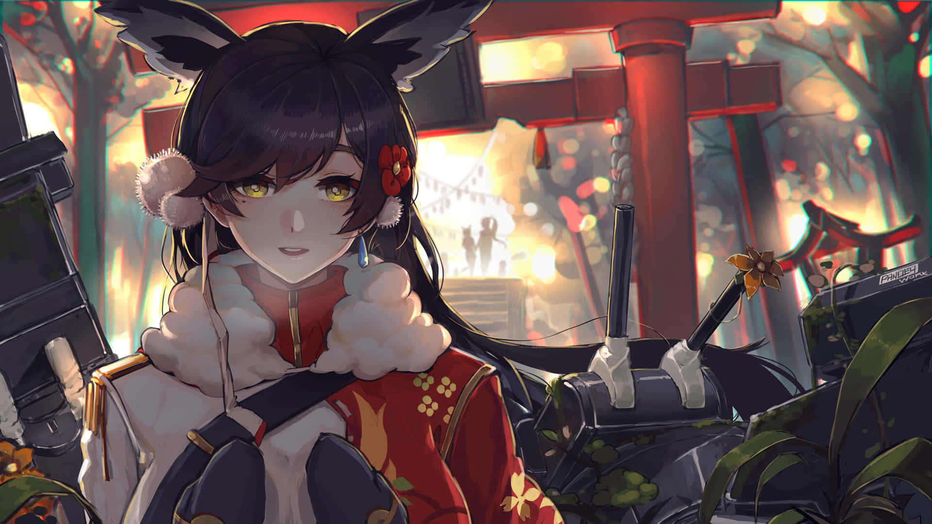 Azur Lane Atago, fox ears, yellow eyes, Full HD Desktop Wallpaper