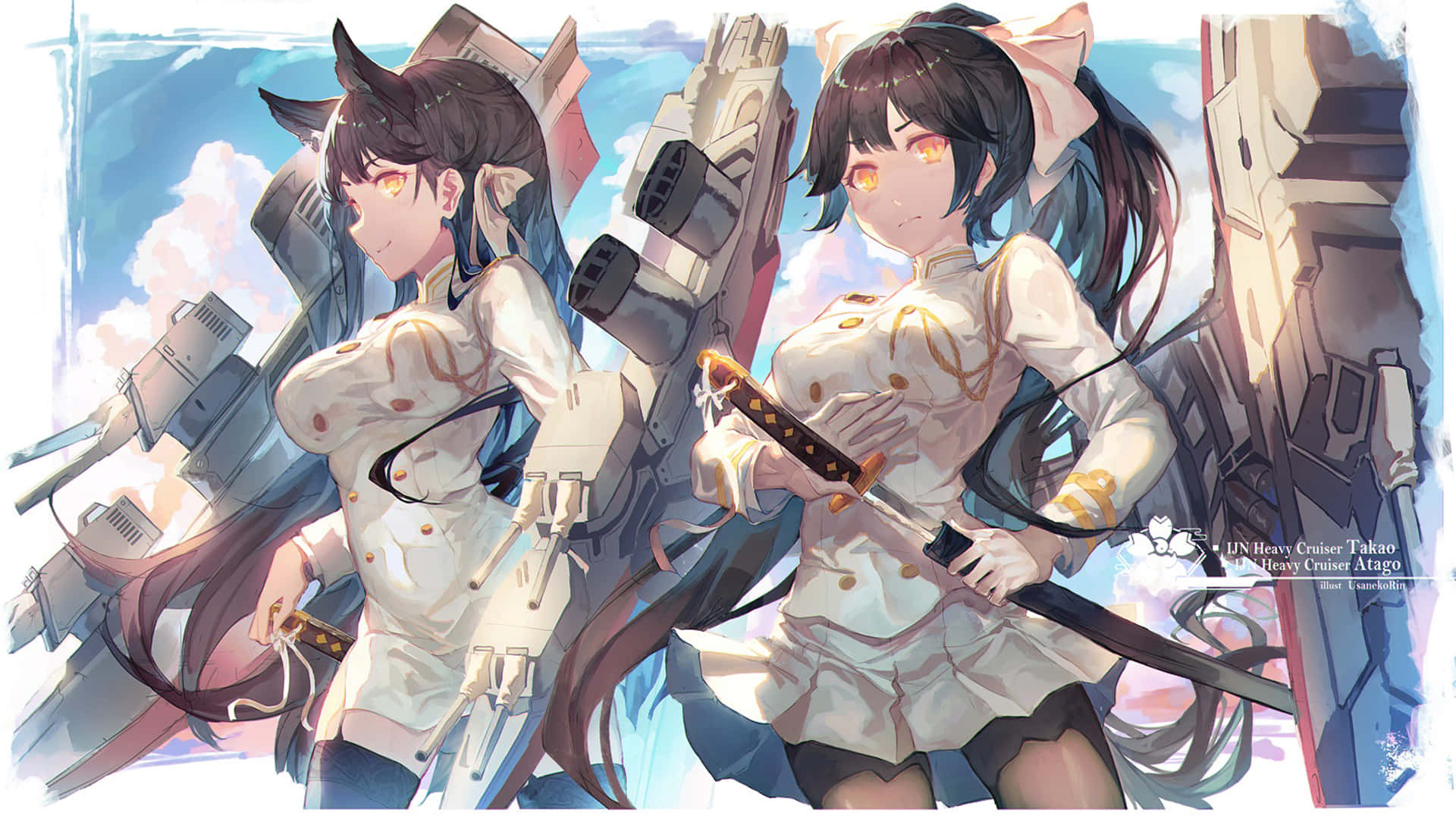 Azur Lane Atago, cat ears, glowing eyes, Full HD Desktop Wallpaper