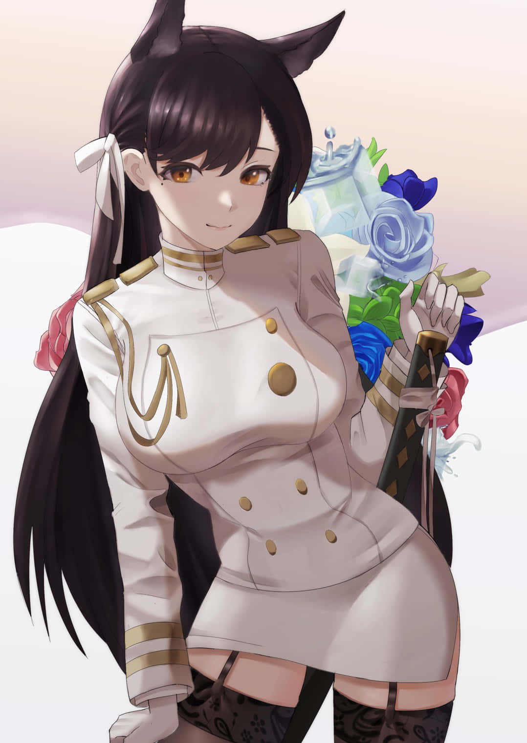 Azur Lane Atago, black cat ears, long hair, HD Phone Wallpaper