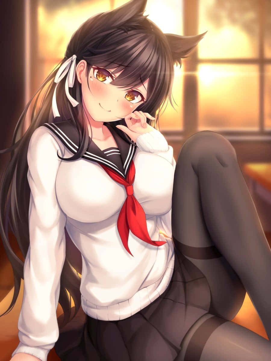 Azur Lane Atago, anime girl, cat ears, SD Phone Wallpaper