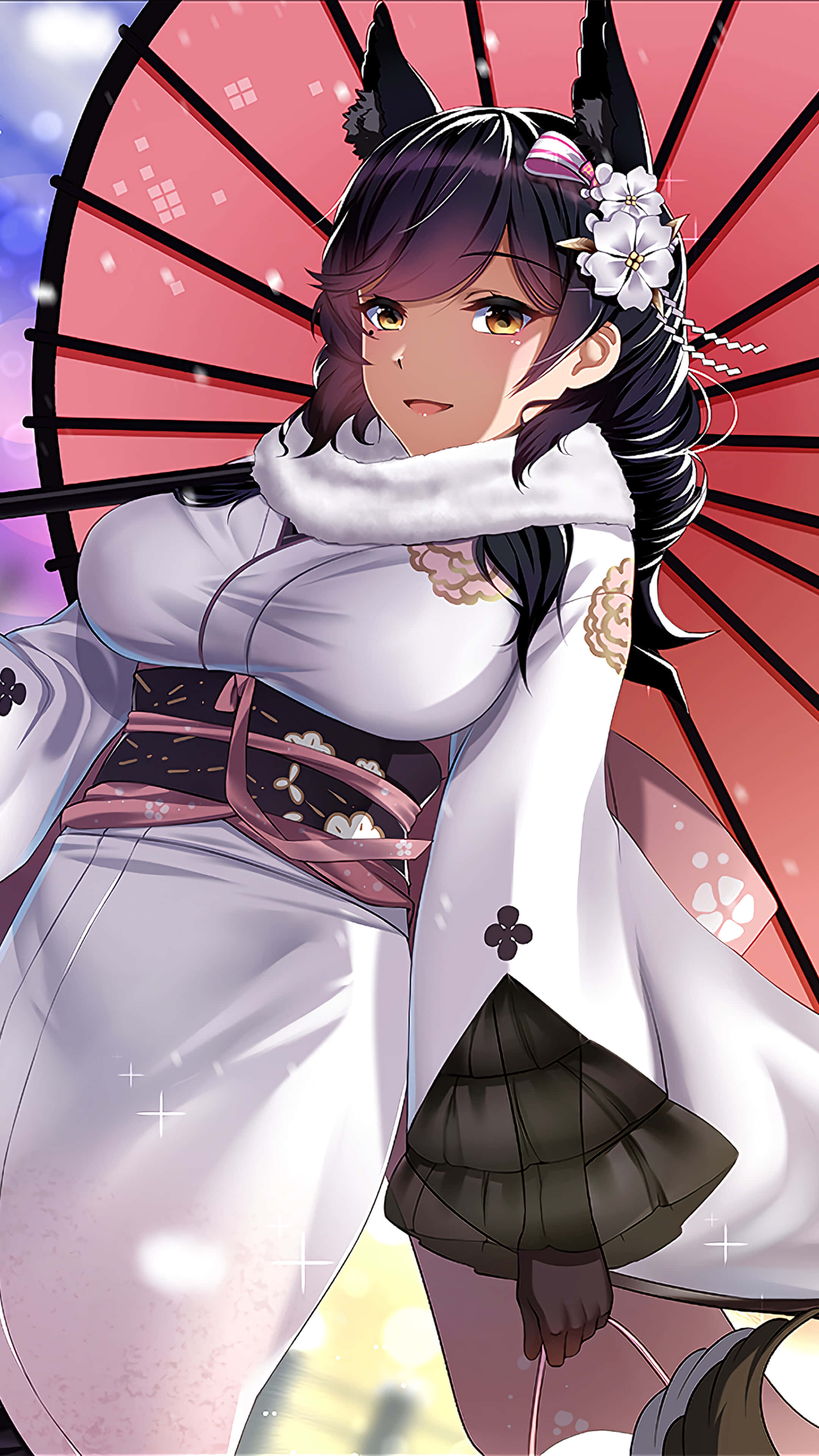 Azur Lane Atago, fox ears, white kimono, 4K Phone Wallpaper