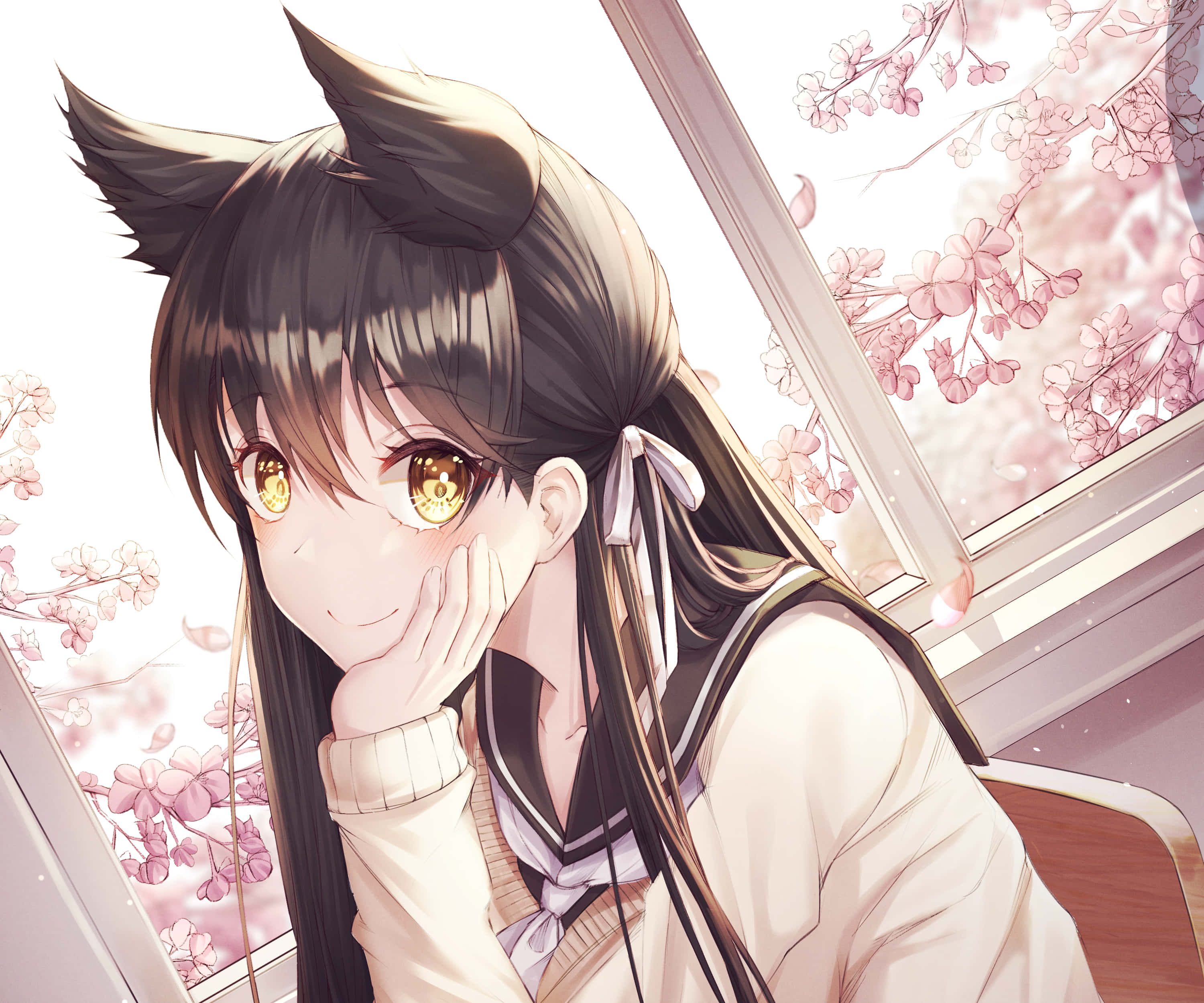 Azur Lane Atago, night sky, cat ears, 2K Desktop Wallpaper