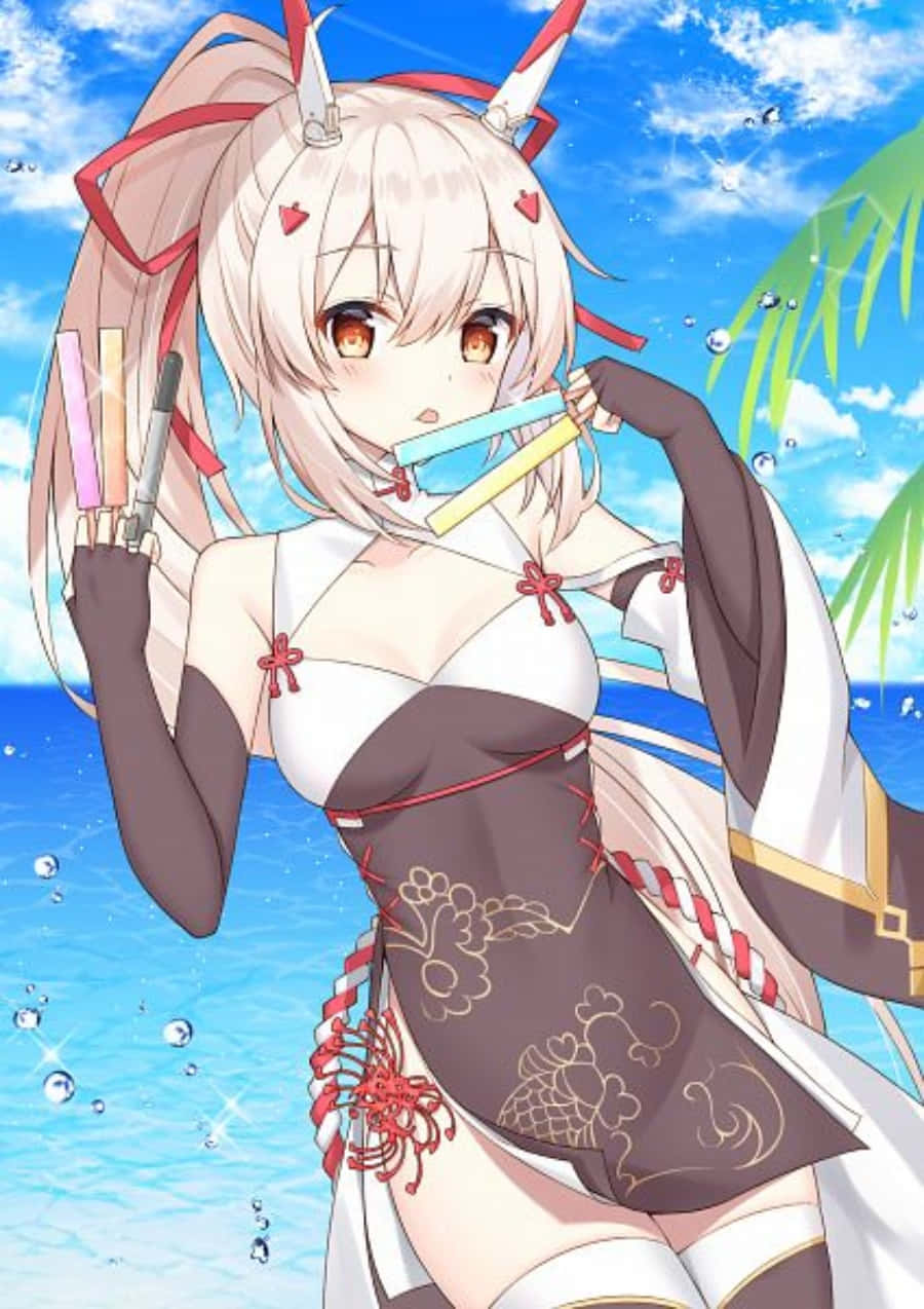 Azur Lane Ayanami, bunny ears, red ribbons, SD Phone Wallpaper