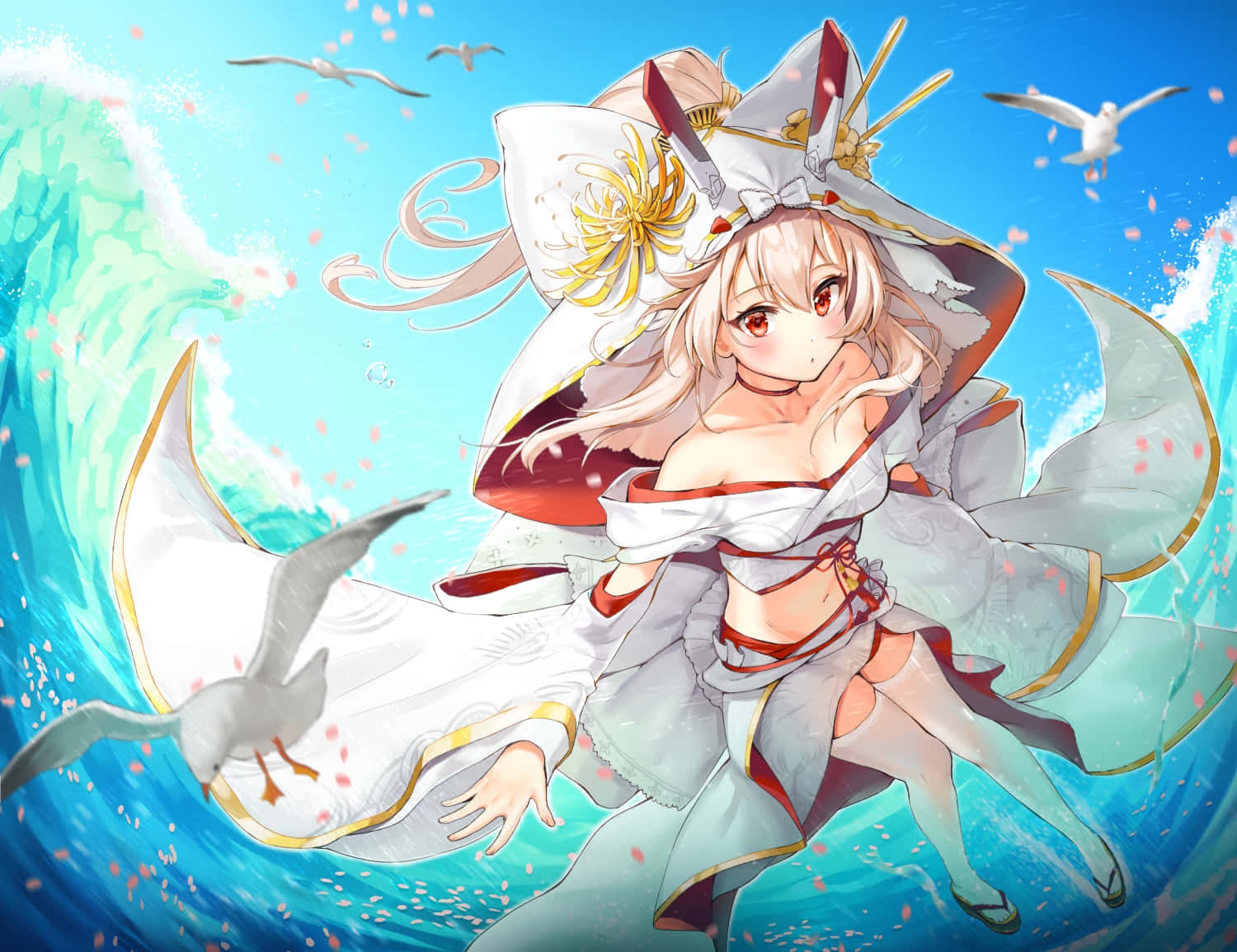 Ayanami, Azur Lane, white and red traditional outfit, HD Desktop Wallpaper