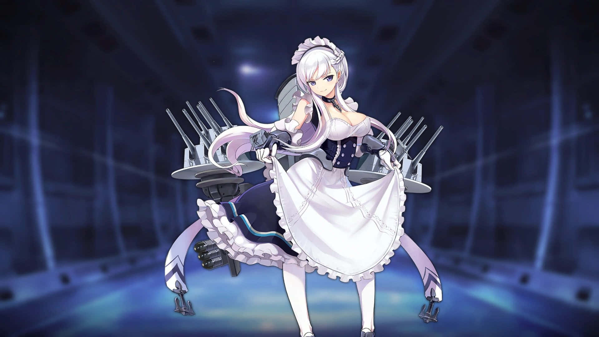 Azur Lane Belfast, maid outfit, ship gun turrets, Full HD Desktop Wallpaper