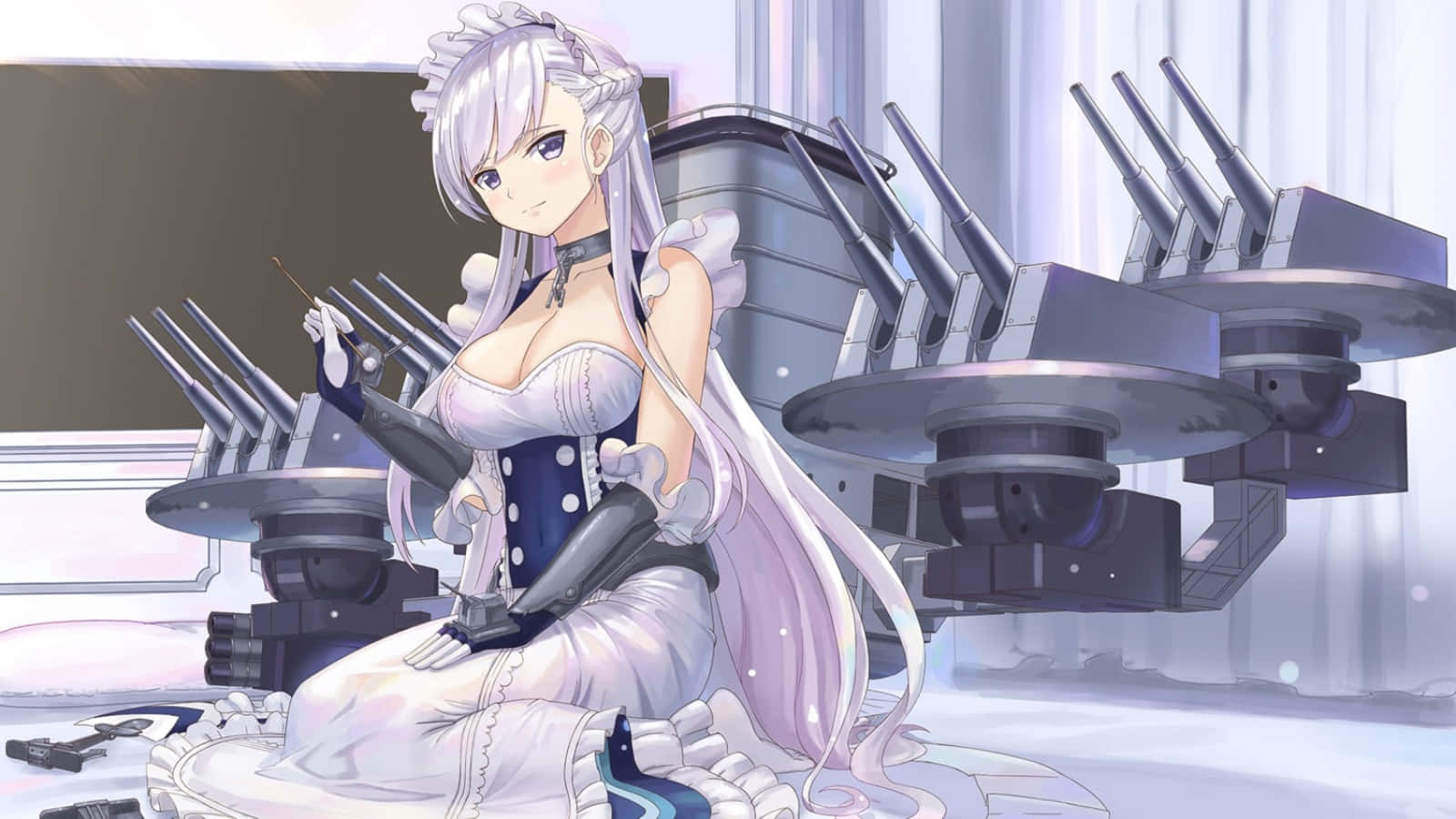 Belfast, Azur Lane, silver-haired anime girl, HD Desktop Wallpaper