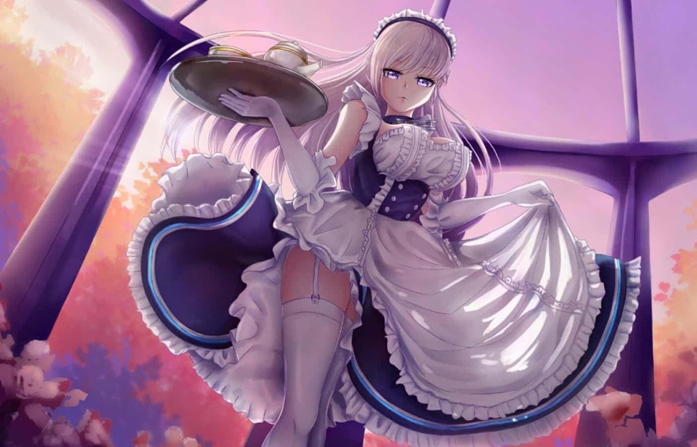 Azur Lane Belfast, blonde anime maid, white frilly dress, HD Desktop Wallpaper