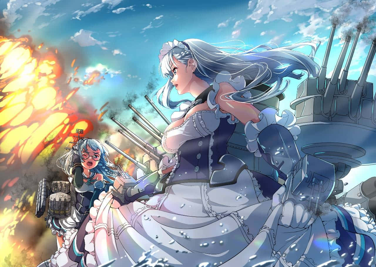 Azur Lane Belfast, maid outfits, warship at sea, HD Desktop Wallpaper