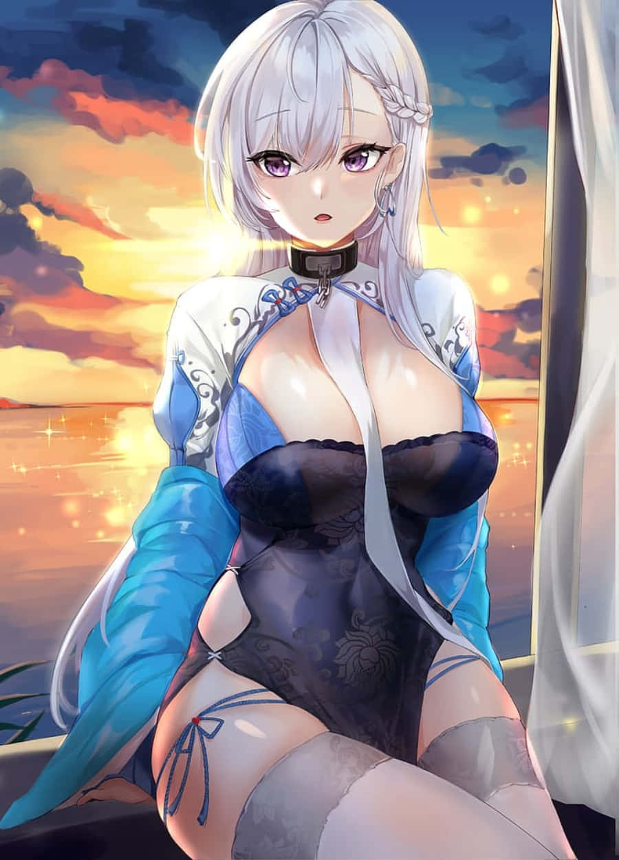 Azur Lane Belfast, silver-haired anime girl, blue and black outfit, SD Phone Wallpaper